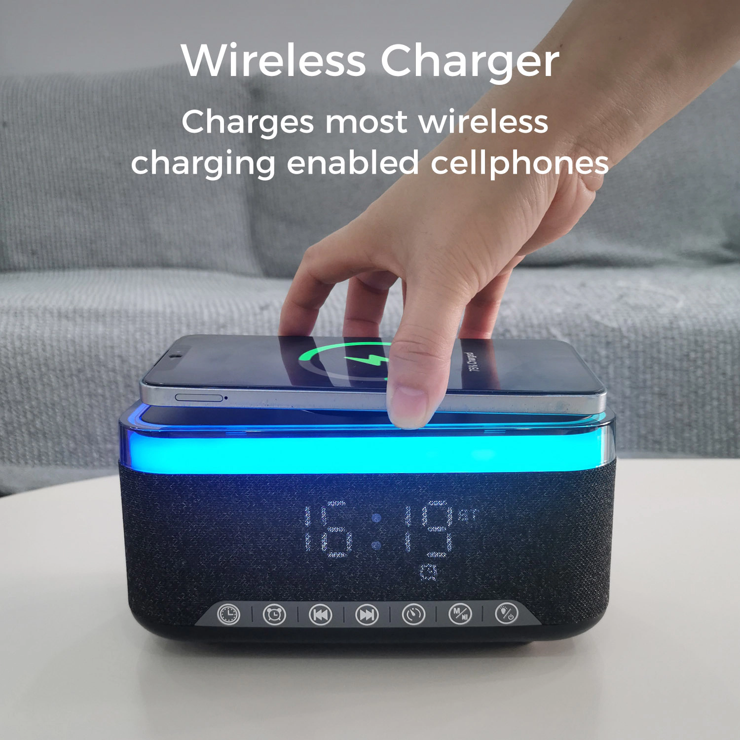 Alpha Digital Stereo, 10W, Alarm Clock, Wireless Charging, Light - Bluetooth Speaker