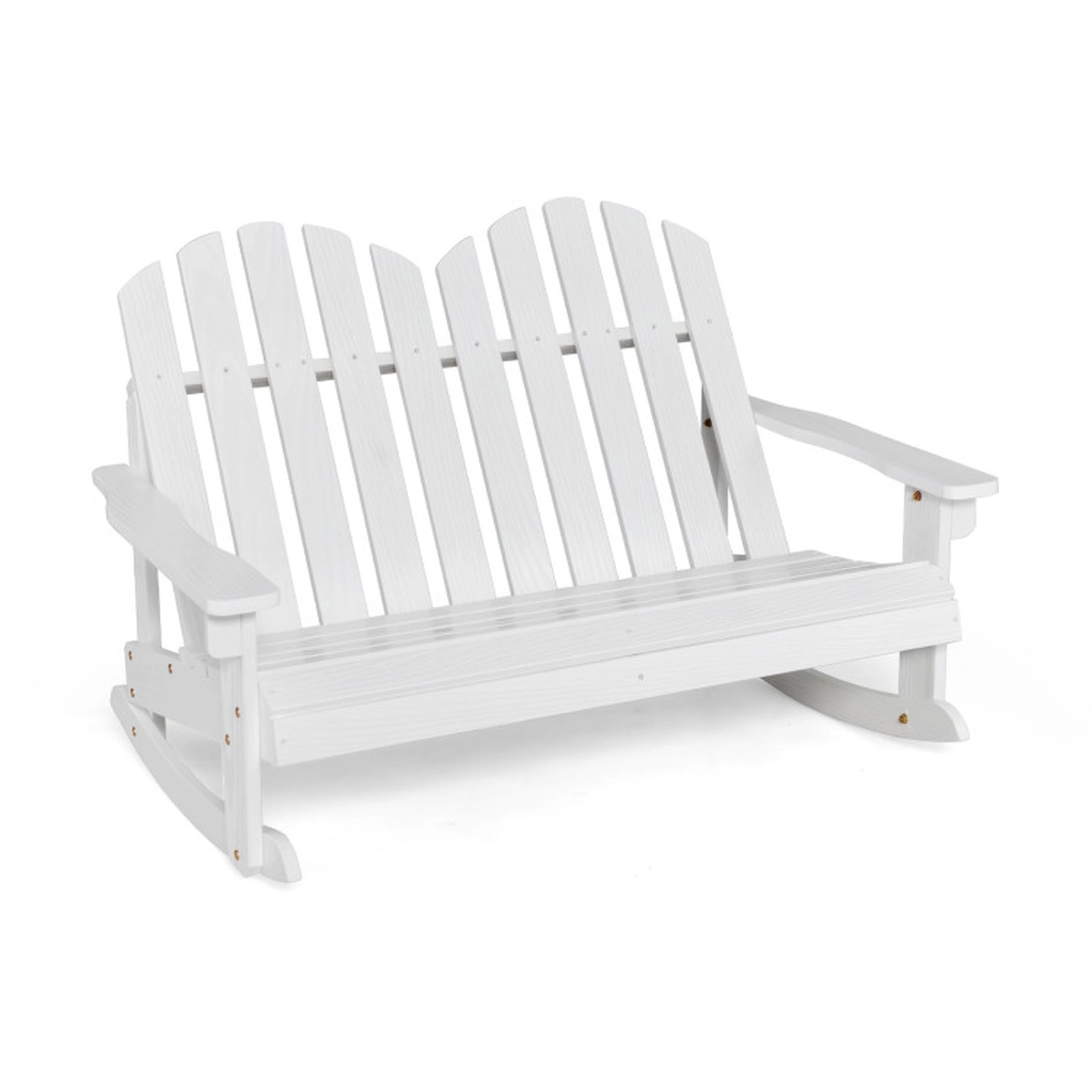 SUGIFT 2 Person Fir Wood Adirondack Rocking Chair with Slatted Seat 220-lb Capacity White