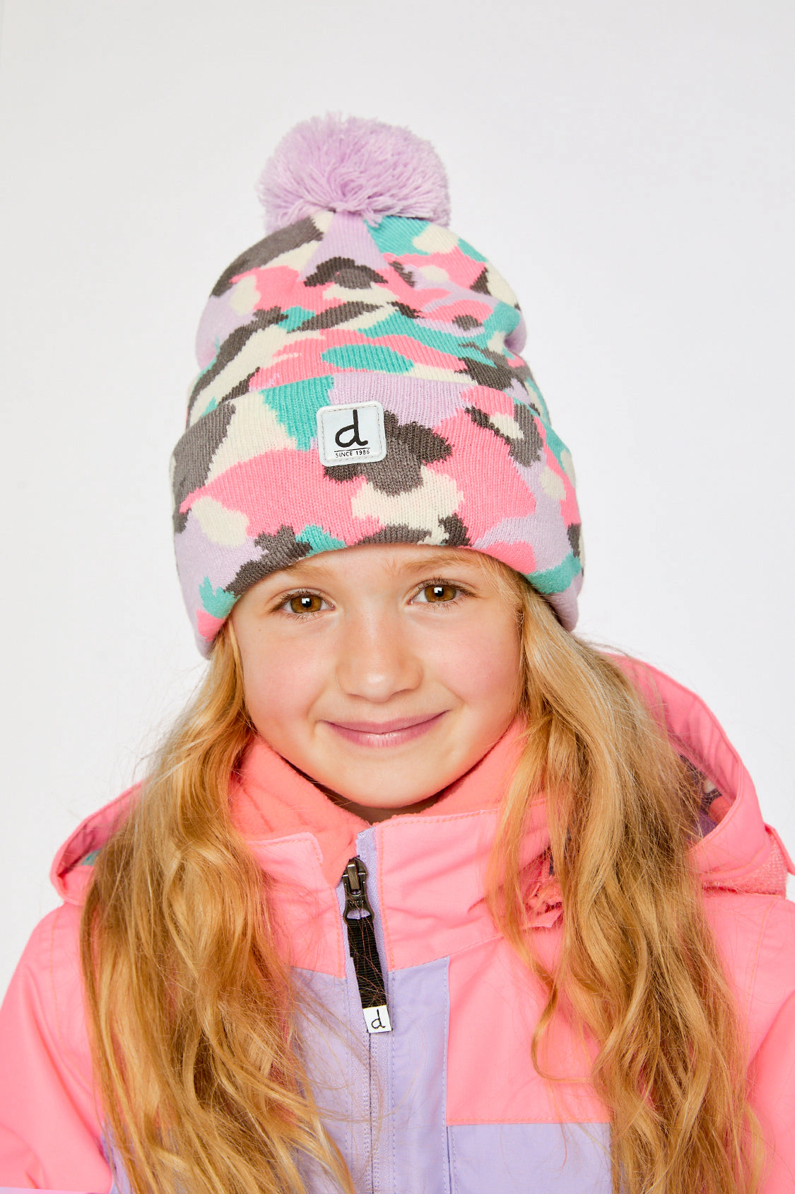 Deux par Girls Camouflage Winter Knit Hat with Pompom