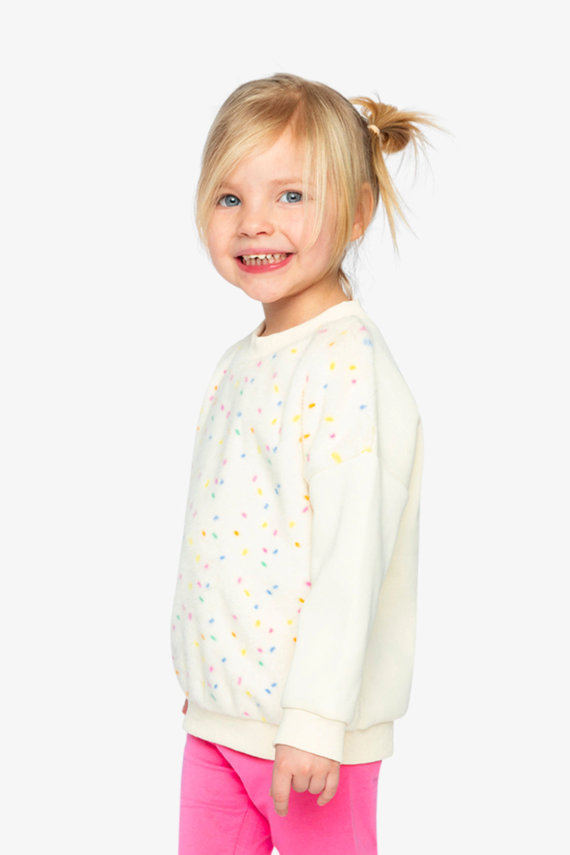 Deux par Girls Faux Fur Front Bi-Material Sweater