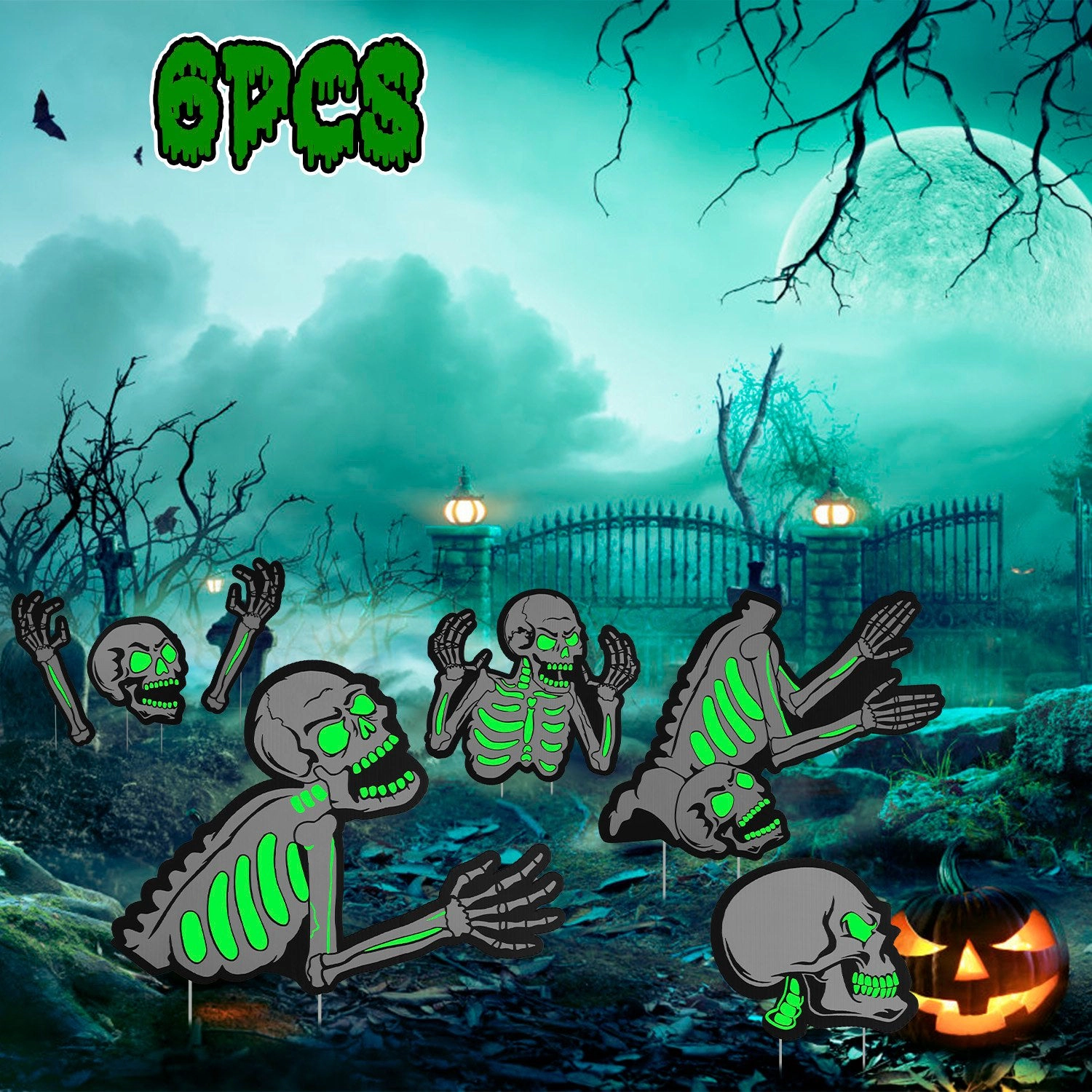 GBruno Glow-in-the-Dark Halloween Skeleton Yard Signs