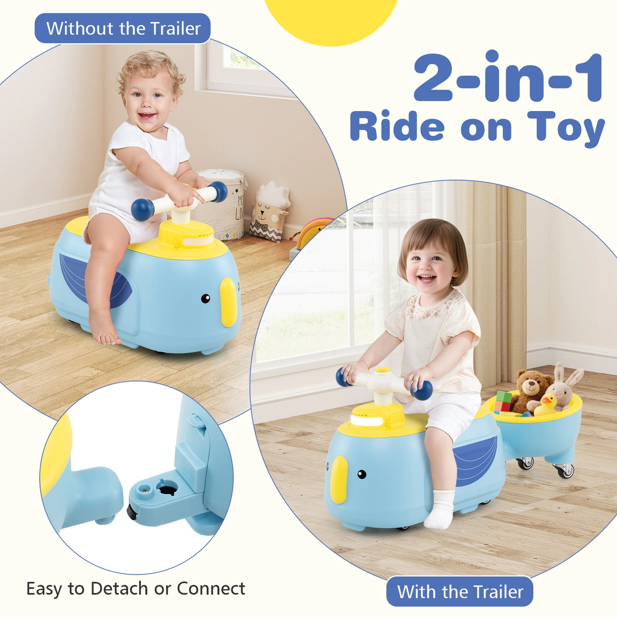 SUGIFT Blue Detachable Trailer Light Music and Under Seat Storage Toddler Ride On Toy