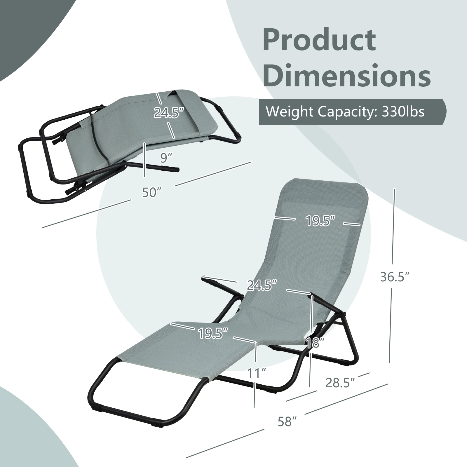 SUGIFT Folding Rocking Chaise Lounge Chairs, Set of 2, Light Green