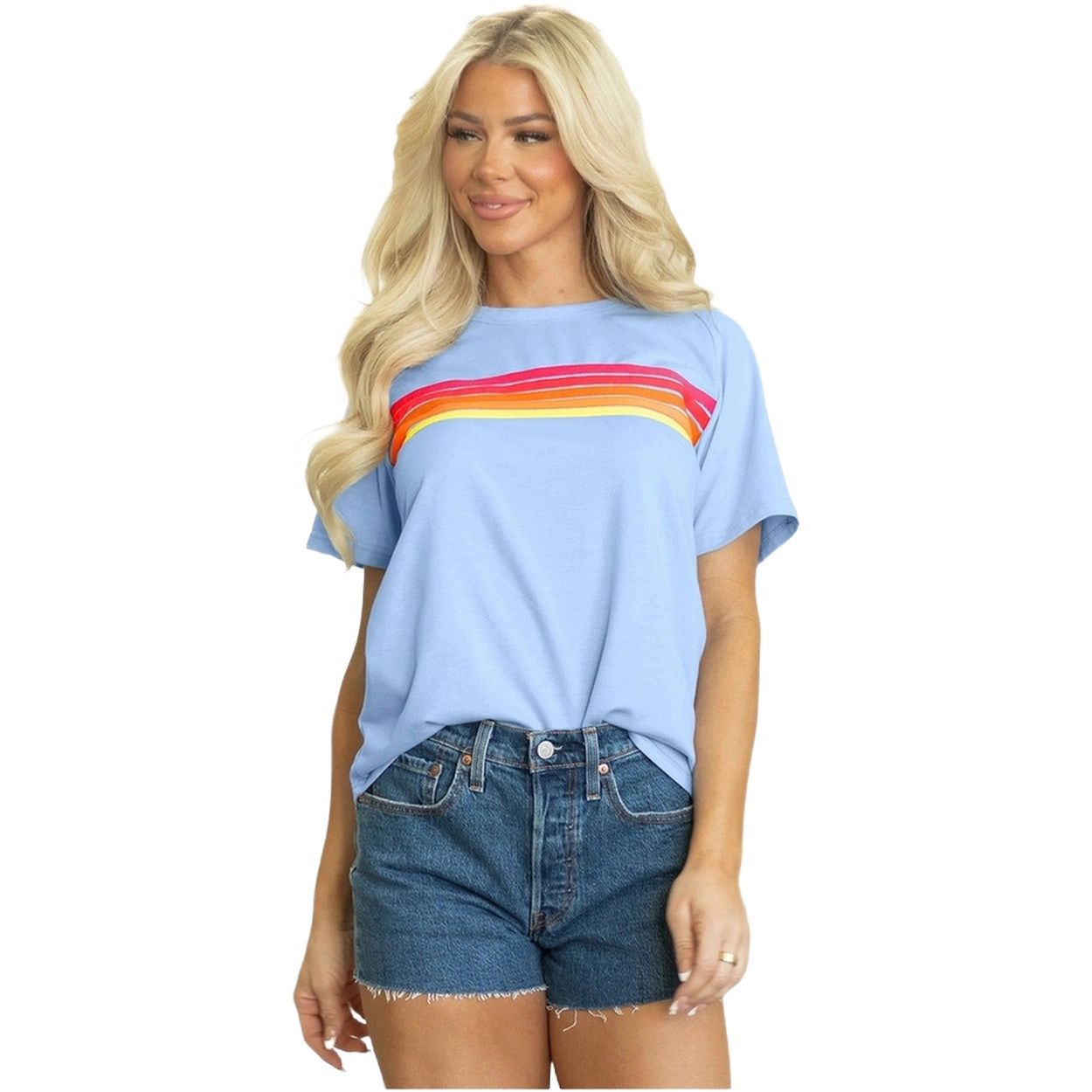 Sol Living Womens Striped Patch Front Casual Tee