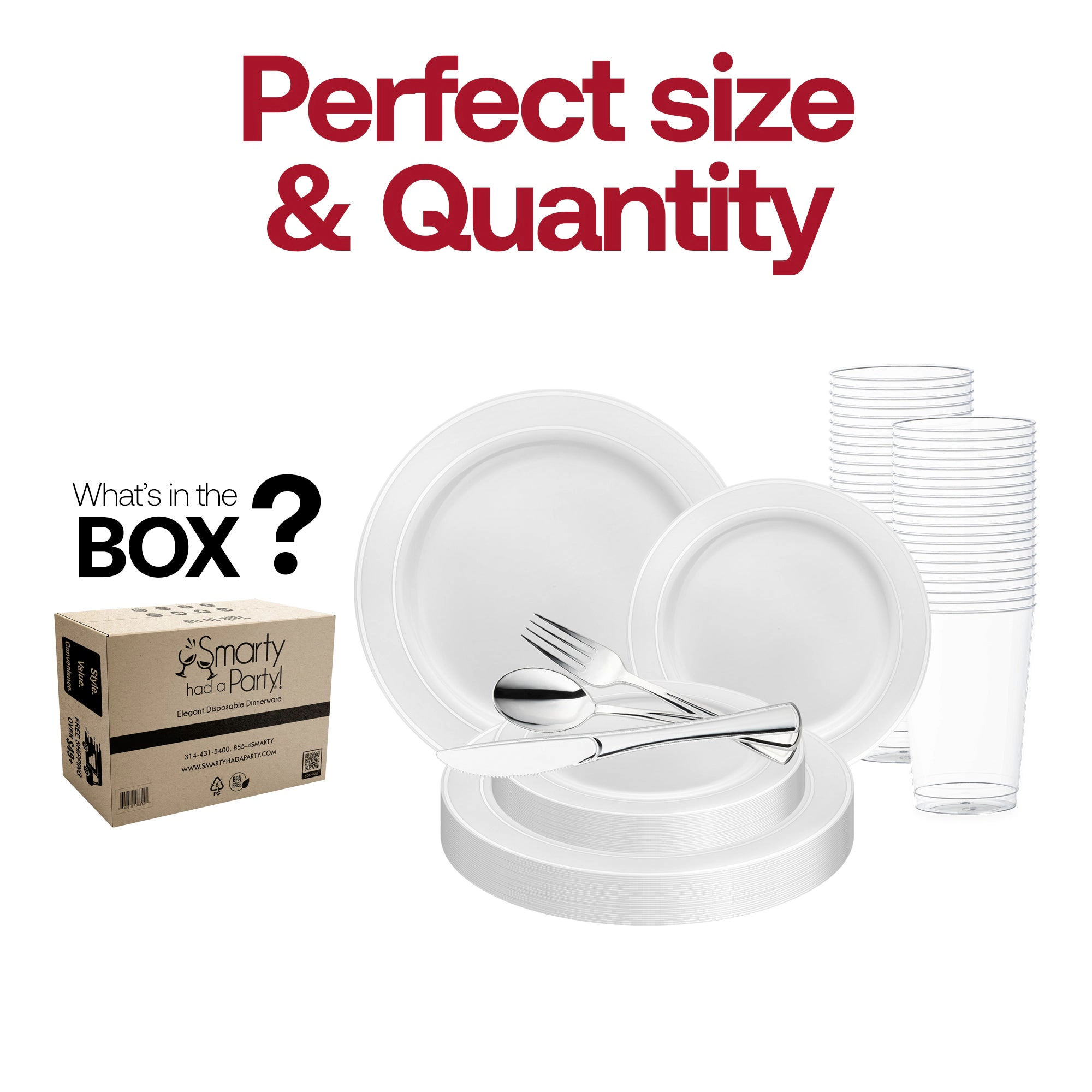 Smarty Had A Party White with Silver Edge Rim Plastic Wedding Value Set
