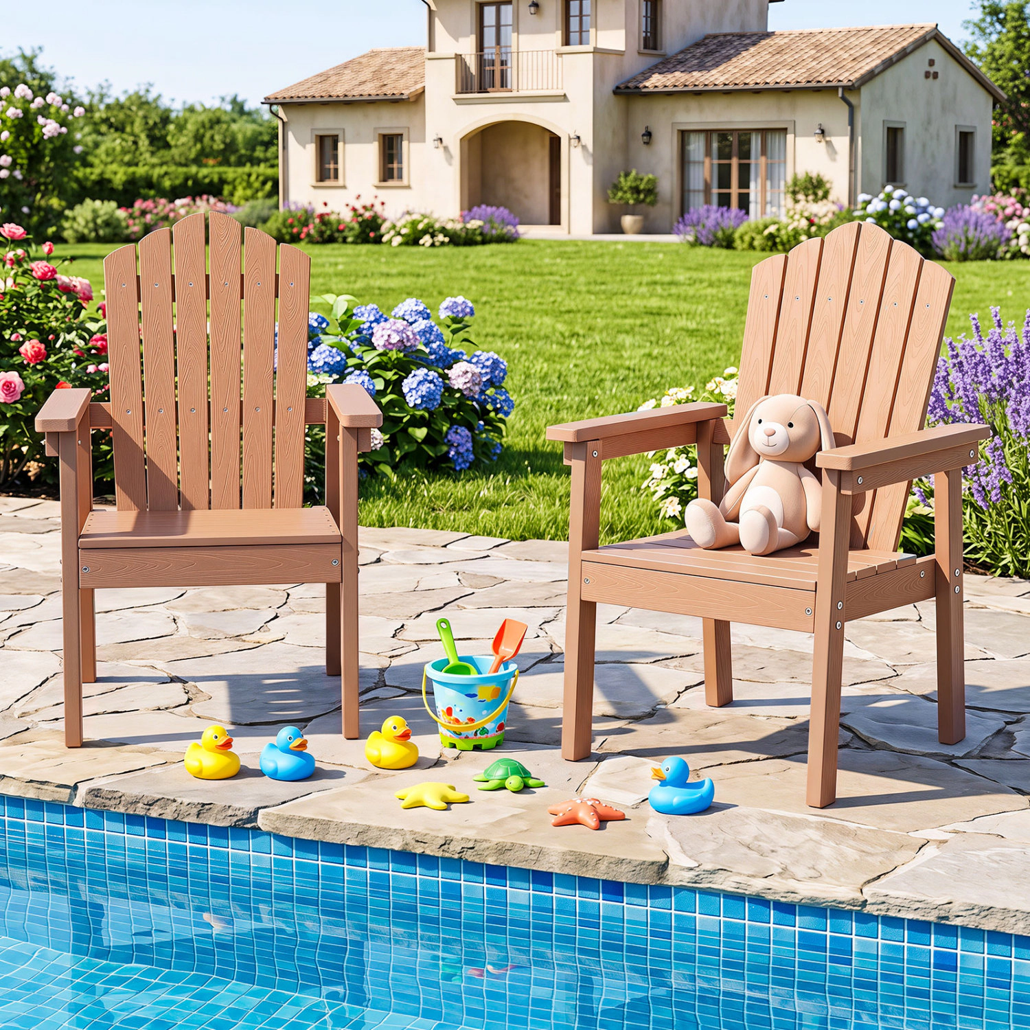 LJG Set of 2 Outdoor Adirondack Chair with High Backrest Wide Armrests and Angled Seat for Deck