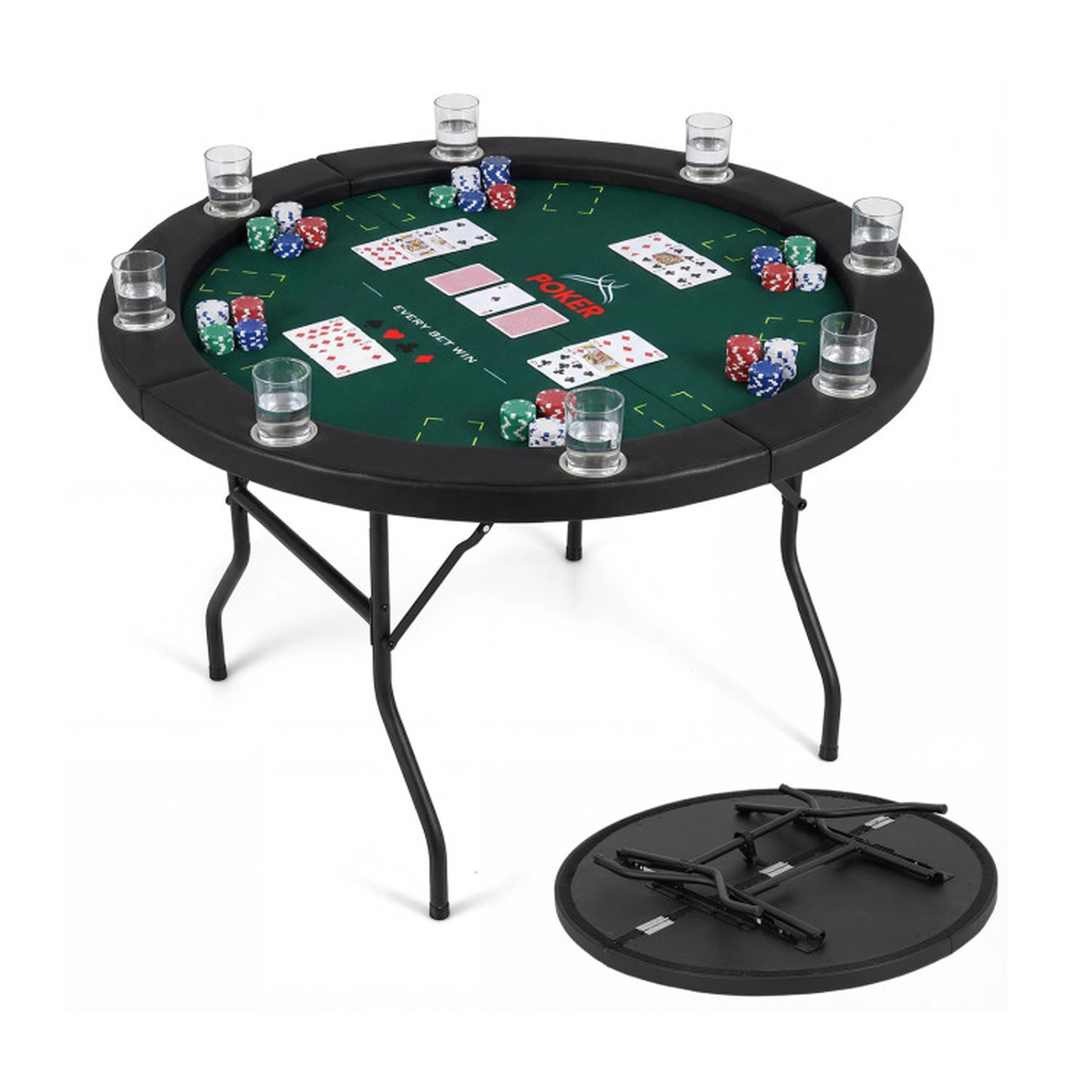 SUGIFT Green Round Foldable Poker Table with 8 Cup Holders and Padded Edges 48-in Dia 30-in H 220-lb Top Capacity