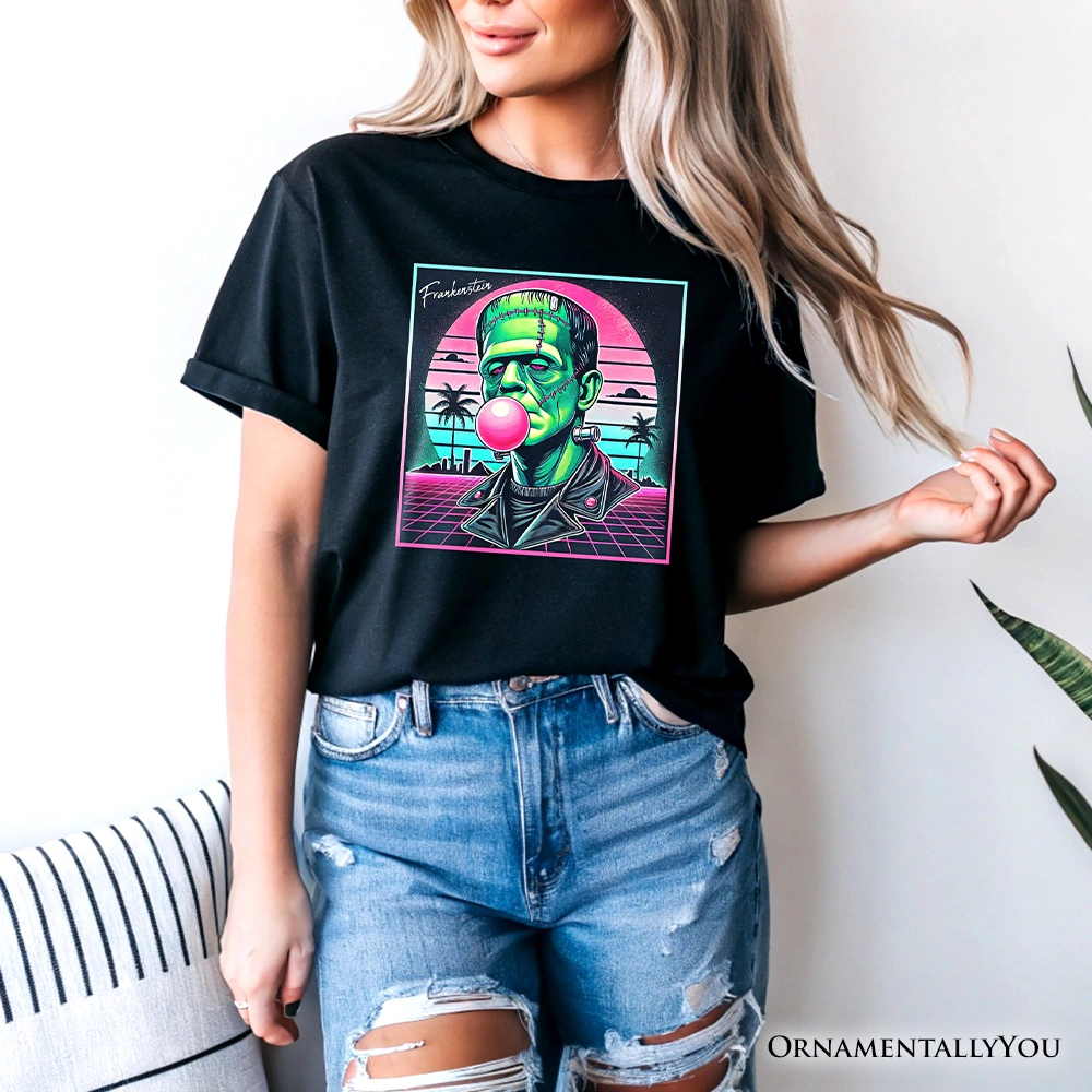 OrnamentallyYou Unisex Vaperwave Frankenstein Neon Horror Halloween T-Shirt