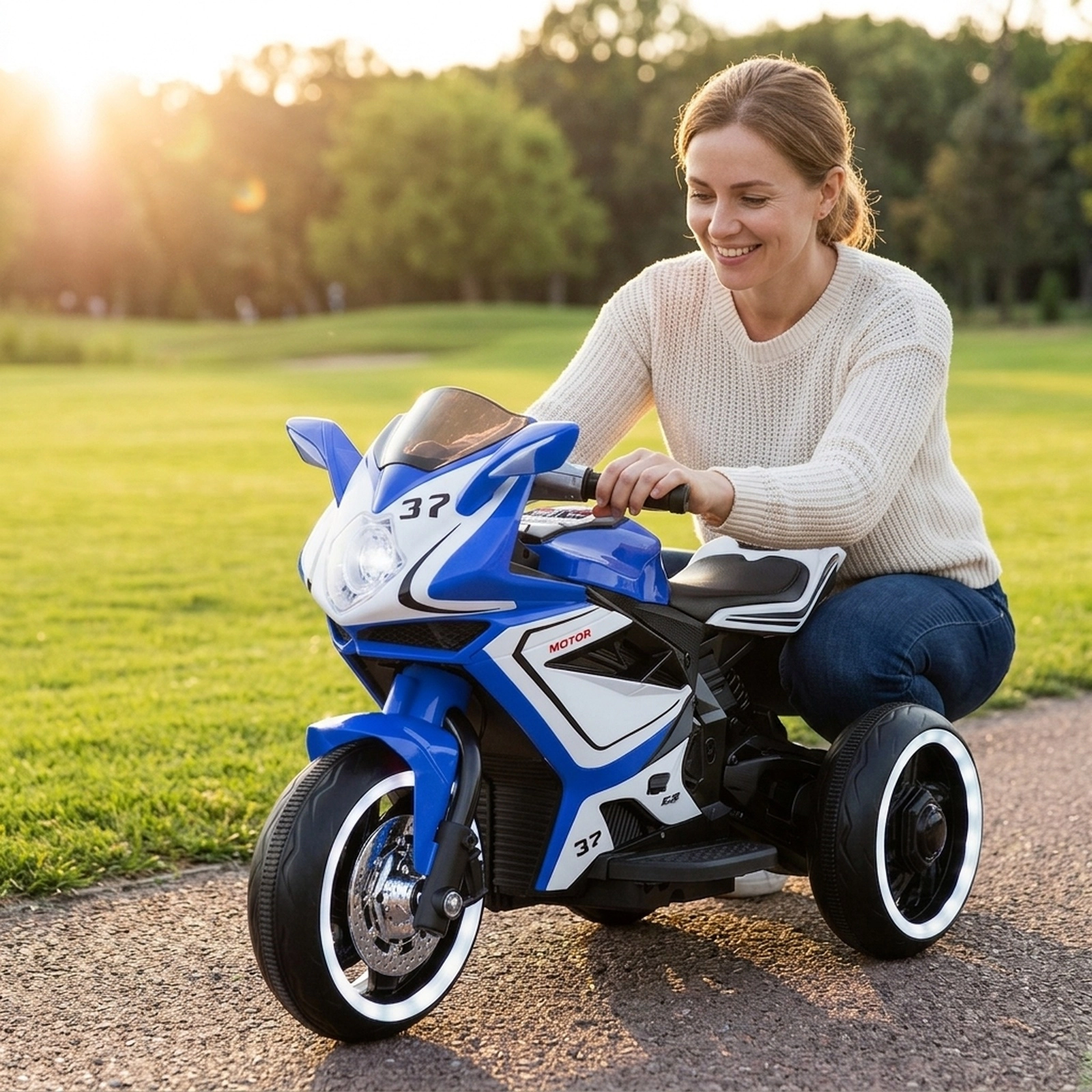 Kids Ride on Motorcycle 6V Battery Powered 3-Wheel Electric Motorbike LED Headlight Music USB Ages 3+ 66-lb Capacity