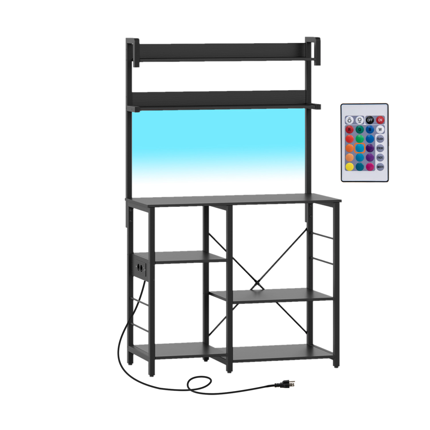 LJG Kitchen Bakers Rack with Power Outlet 5-Tier Microwave Oven Stand LED Lights