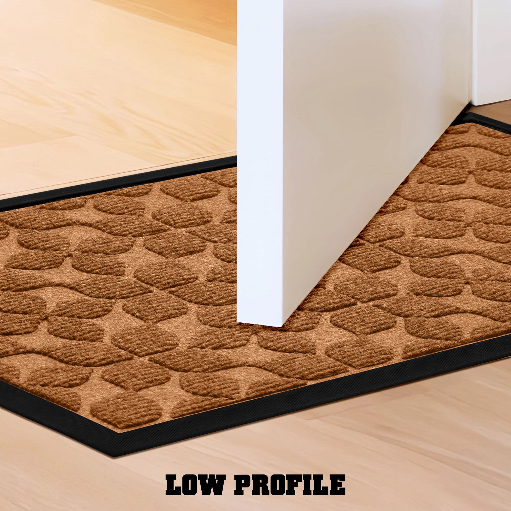 G128 23 x 35 in Brown Geometric Floral Door Mat - Heavy-Duty Polypropylene, Natural Rubber Non-Slip, Indoor/Outdoor