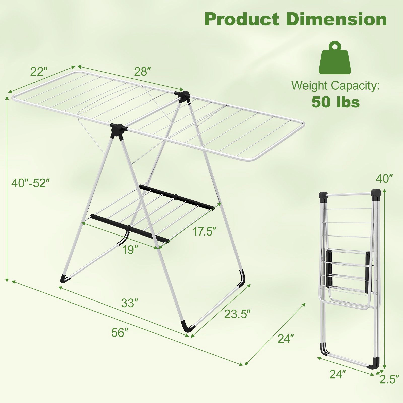 SlickBlue Portable Aluminum Clothes Drying Rack, Adjustable Wings