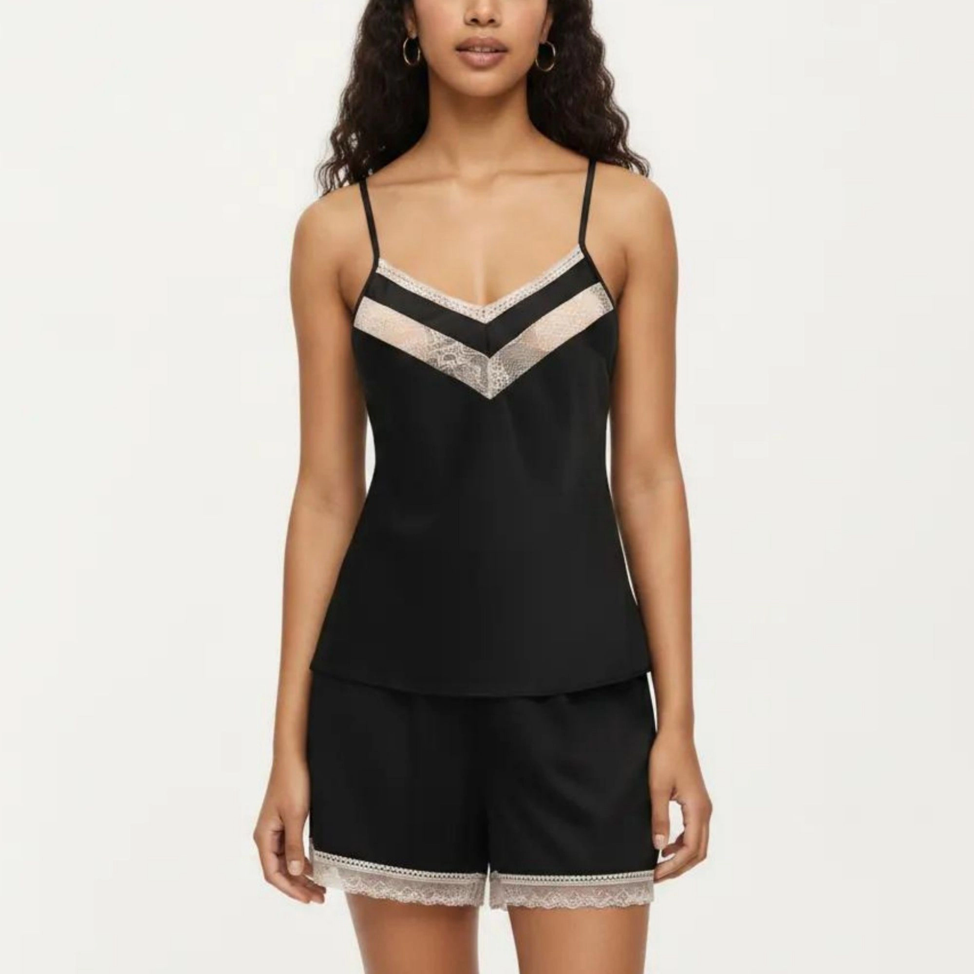 Anna-Kaci Women's 2-Piece Satin Pajama Camisole Top and Shorts with Contrast Lace Trim Adjustable Straps Sleepwear