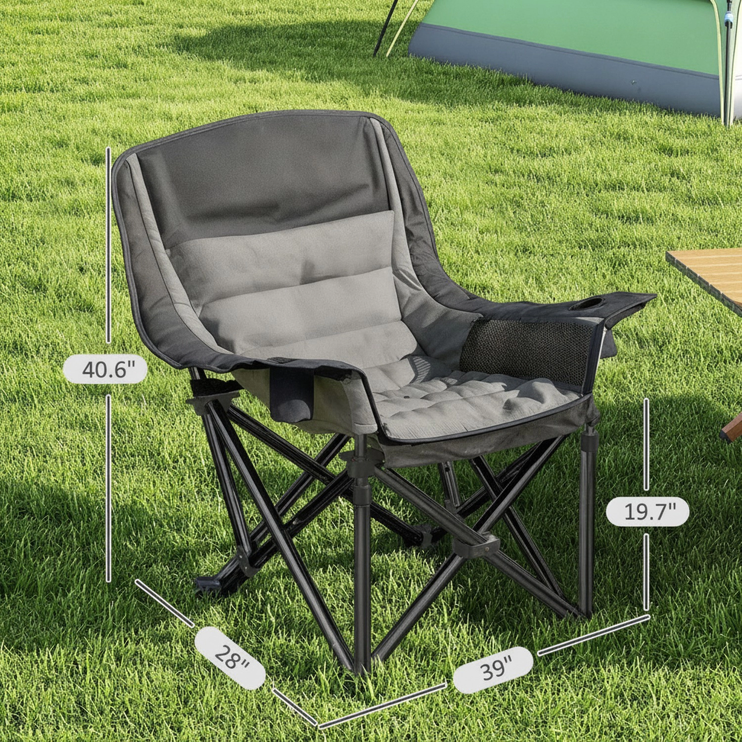 HONGGE Camping Chair for Adults Portable Folding Side Pockets Cup Holders Carry Bag and