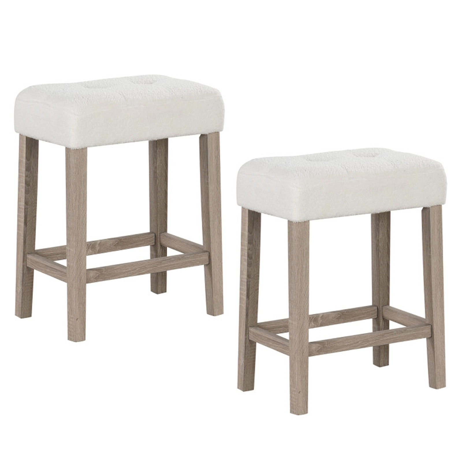 SUGIFT Modern Counter Height Bar Stools Set of 2 with Rubber Wood Legs 18-in High Seat 350-lb Capacity White and Gray