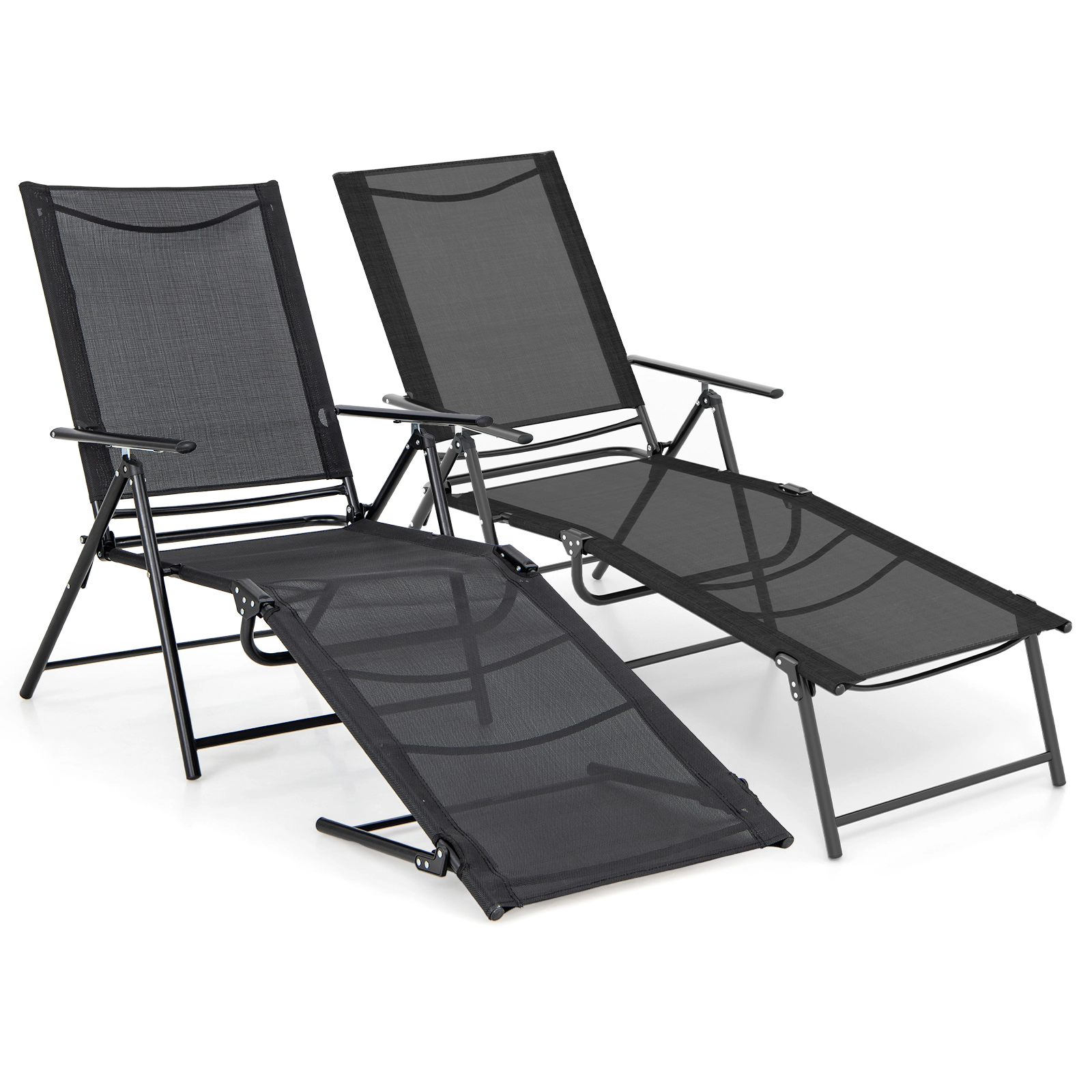SUGIFT 2 Piece Patio Folding Chaise Lounge Recliner Chairs with 6-Level Backrest 330-lb Capacity 61-74.5-in Length Black