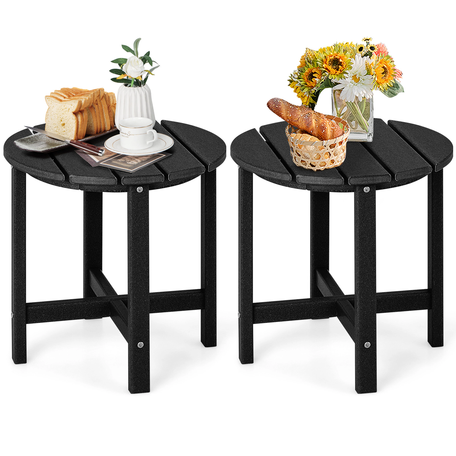SUGIFT Black Weather Resistant 18 in Round HDPE Set of 2 Adirondack Side Tables
