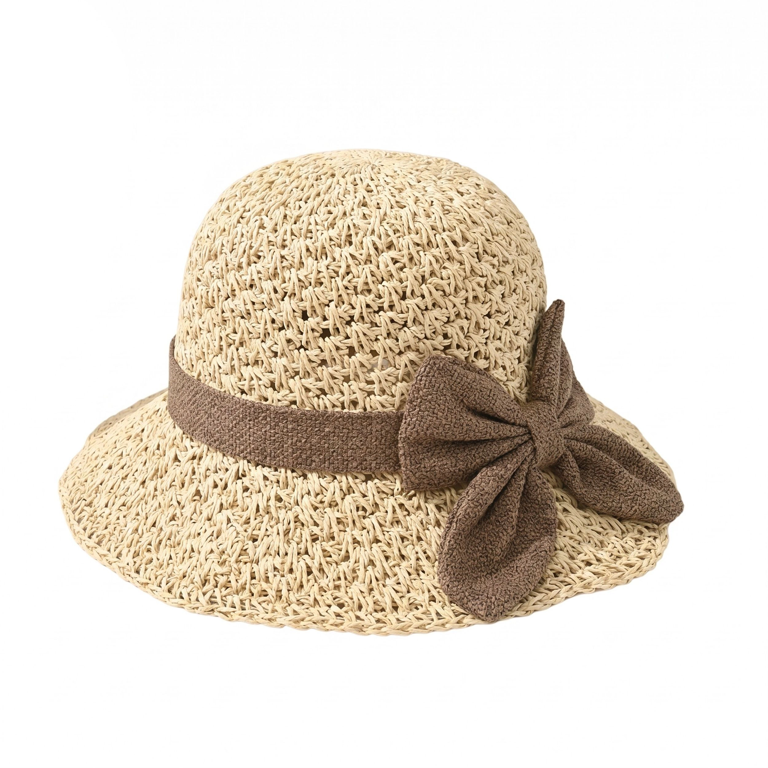 Anna-Kaci Womens Straw Sun Hat Wide Brim Bowknot Summer Beach Bucket Lightweight