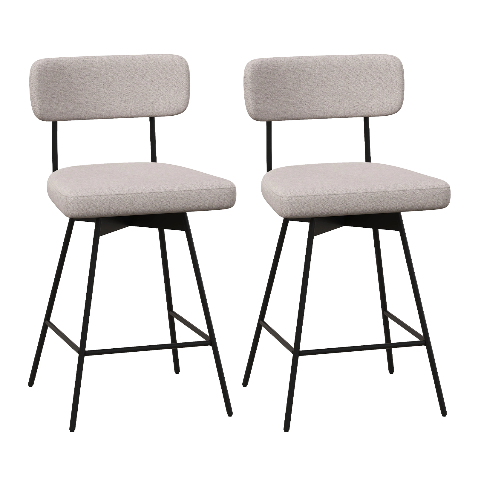 SUGIFT 25-in Seat-Height 2-Piece Modern Upholstered Bar Stools with 250-lb Capacity Back and Footrests Beige