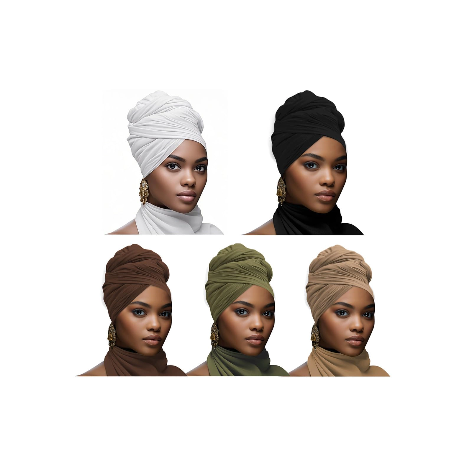 5ps Stretch Head Wraps For Five-color Set Women - Long Jersey Turban Headwraps  Scarf Headbands