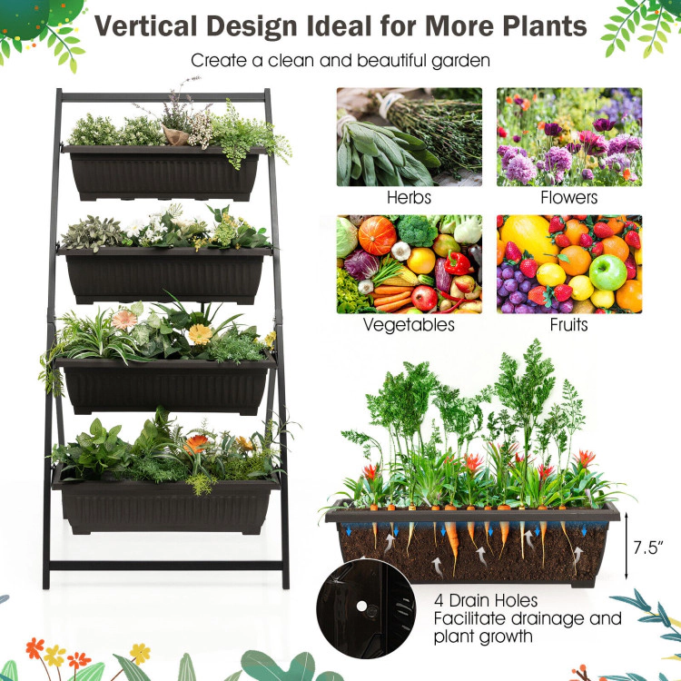 Hivvago 4-Tier Vertical Raised Garden Bed with 4 Containers and Drainage Holes
