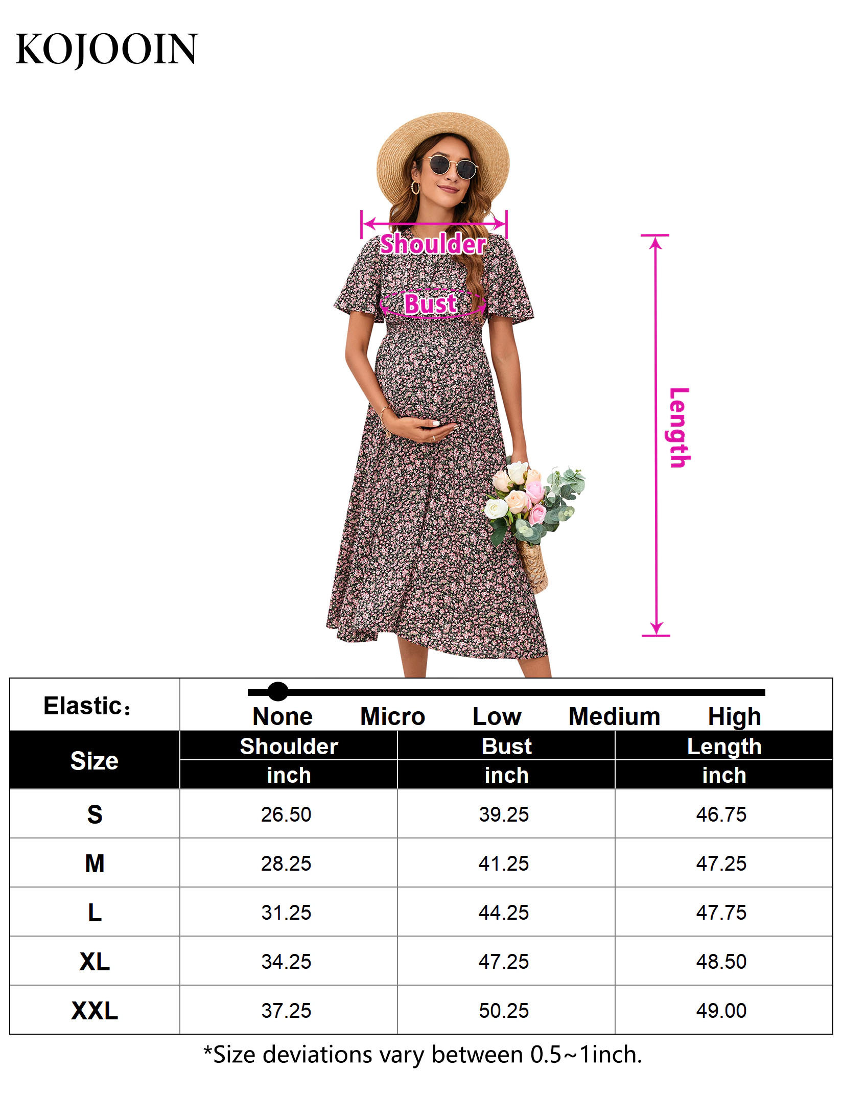 KOJOOIN Women's Floral Maxi Dress Crew Neck Short Sleeve Maternity Flowy Hem Skirt