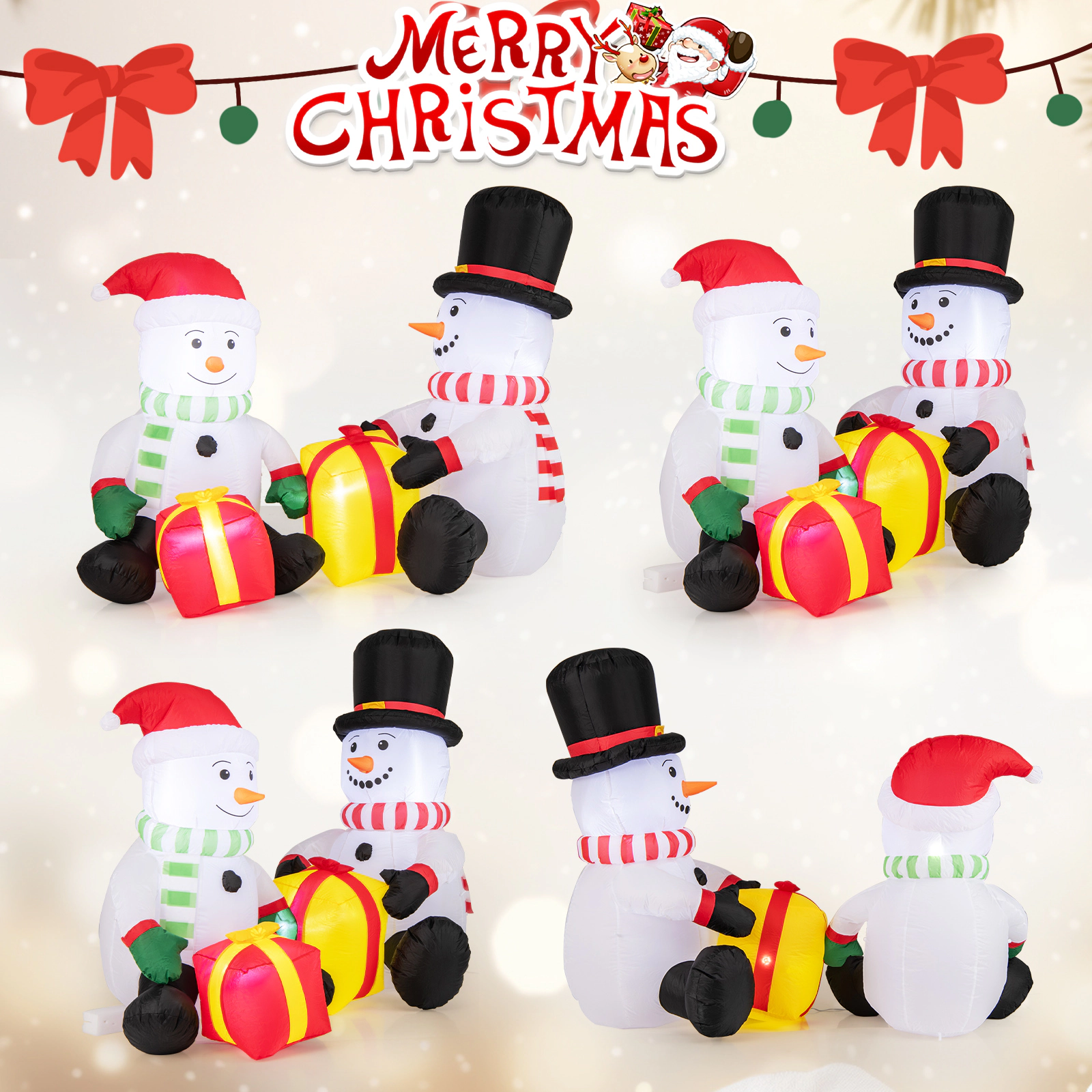 SUGIFT Multicolor 5 Feet Christmas Inflatable with 2 Snowmen Gift Boxes and LED Lights 79-in W 43.5-in D