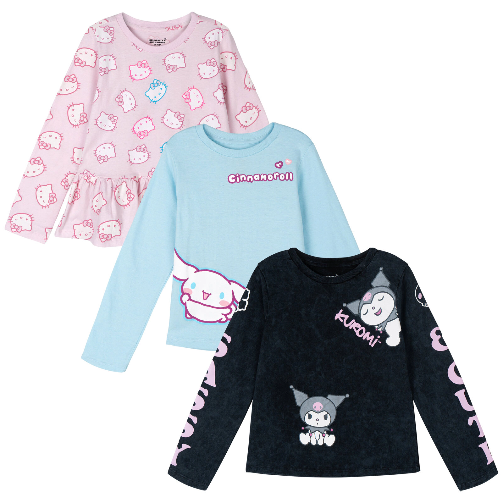 Hello Kitty Girls' 3-Pack Long Sleeve Tees