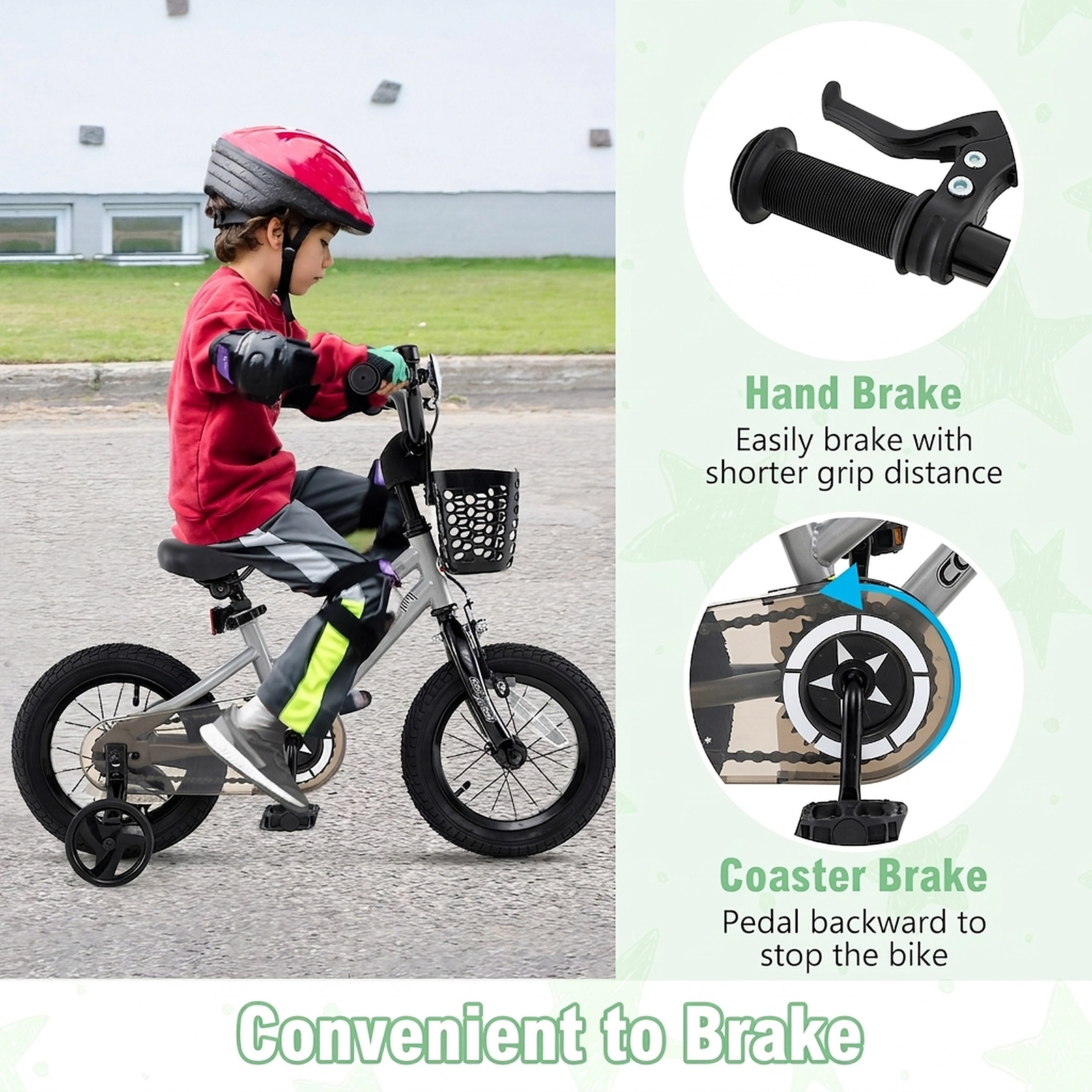 SUGIFT Silver Training Wheels Transparent Chain Cover and Front Basket Kids 12 Inch Bike