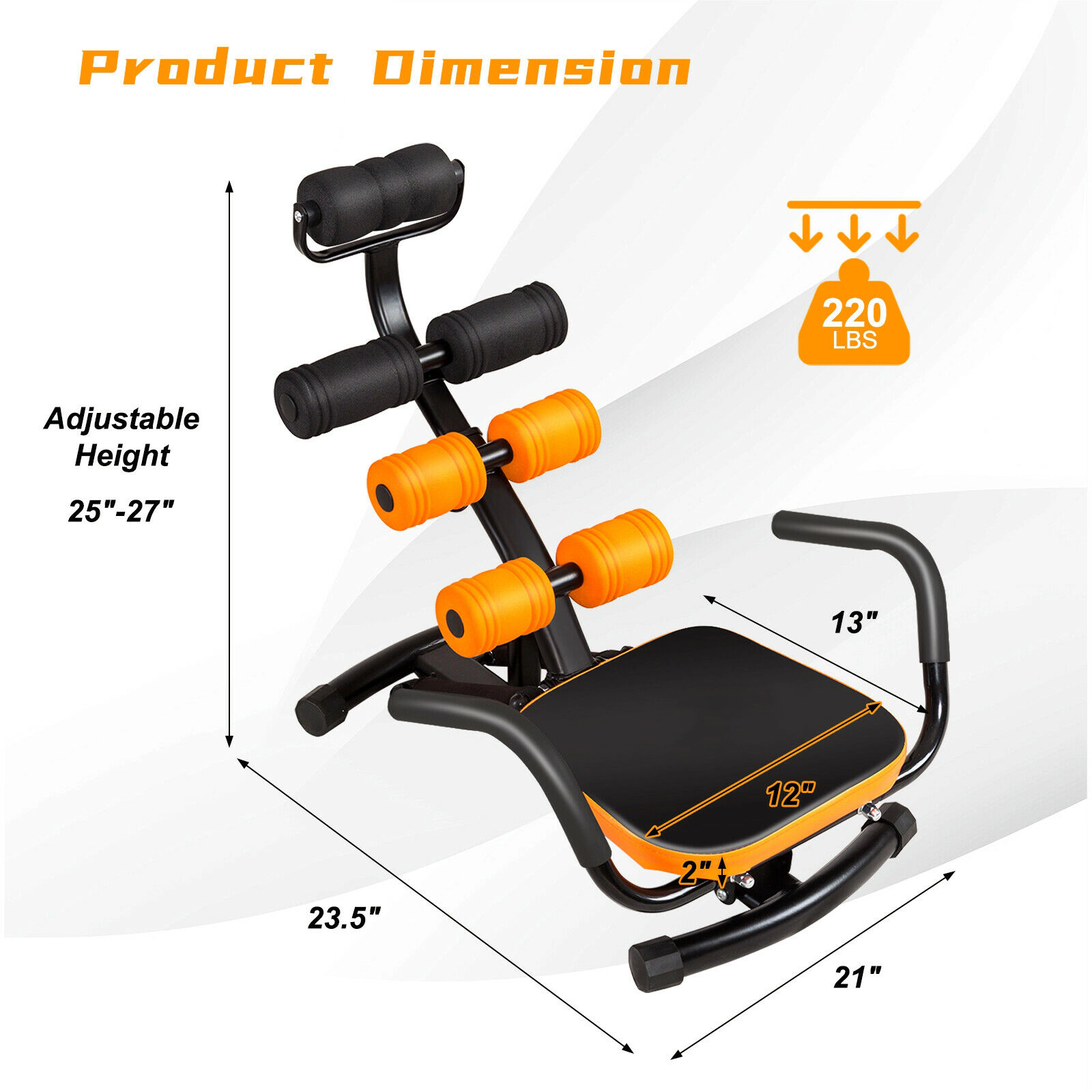 SUGIFT Orange Abdominal Trainer Bench with Foam Rollers 23.6-in W 21.5-in D 27.5-in H 220.5-lb User Capacity