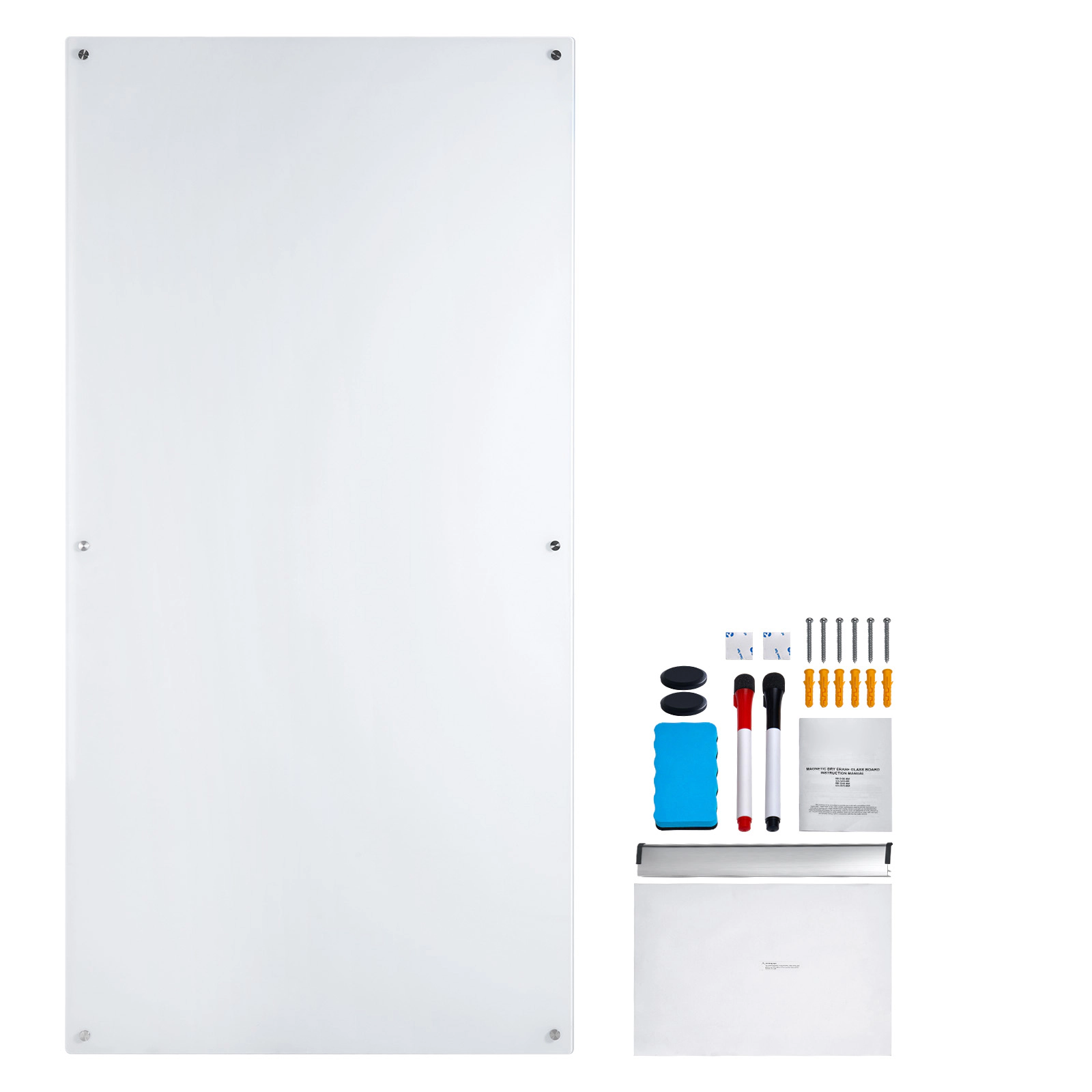 HONGGE 72 x 36 Inch Extra Large Magnetic Glass Whiteboard, Frameless Wall-Mounted Dry Erase Board, White