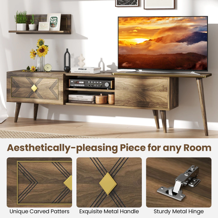 Hivvago Mid-Century Modern Tv Stand For Tvs Up To 85 Inch With Open Compartments-Walnut