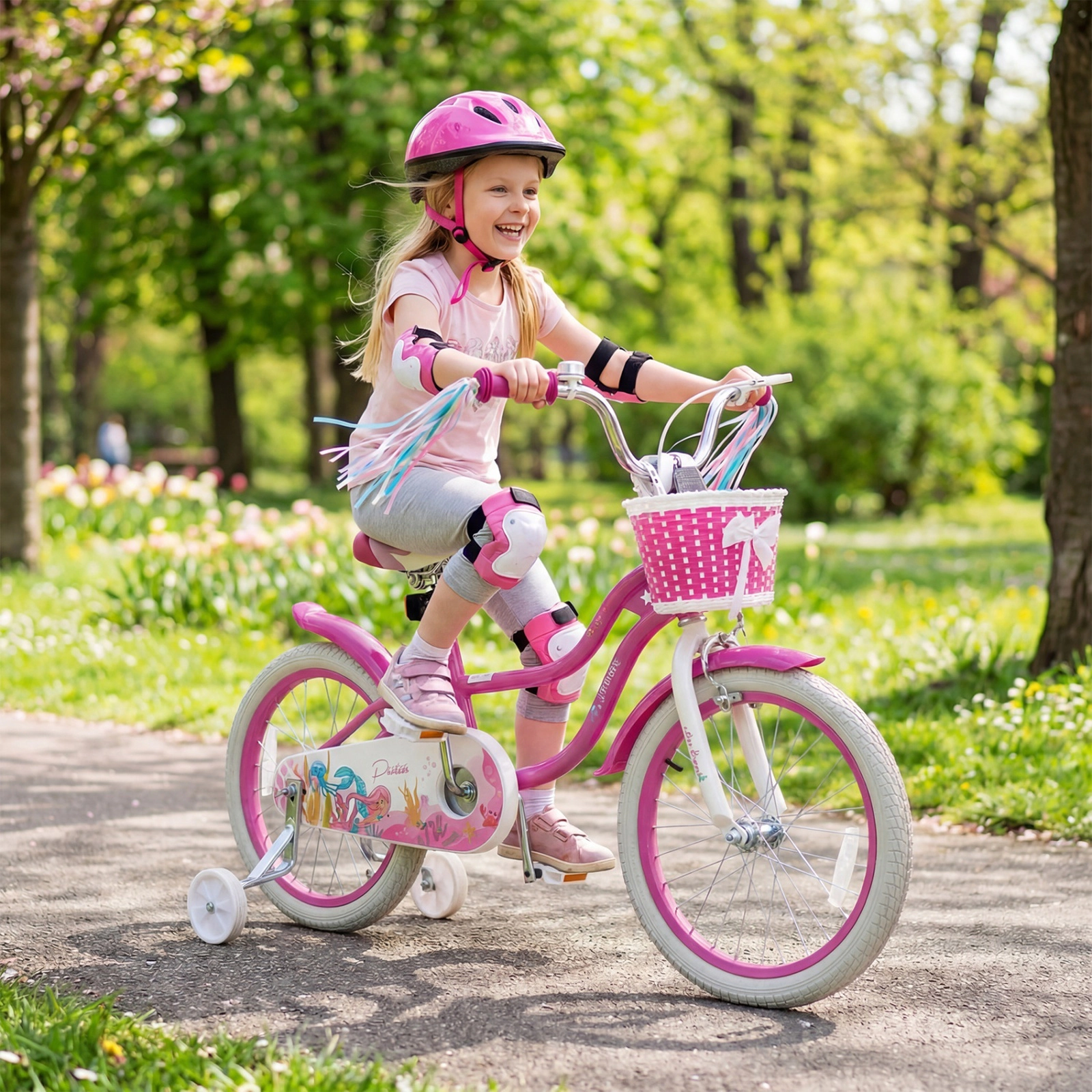 18-in Kids Bike Girls Ages 4-8 Rose Red Removable Training Wheels Kickstand Front Basket 132-lb Seat Capacity
