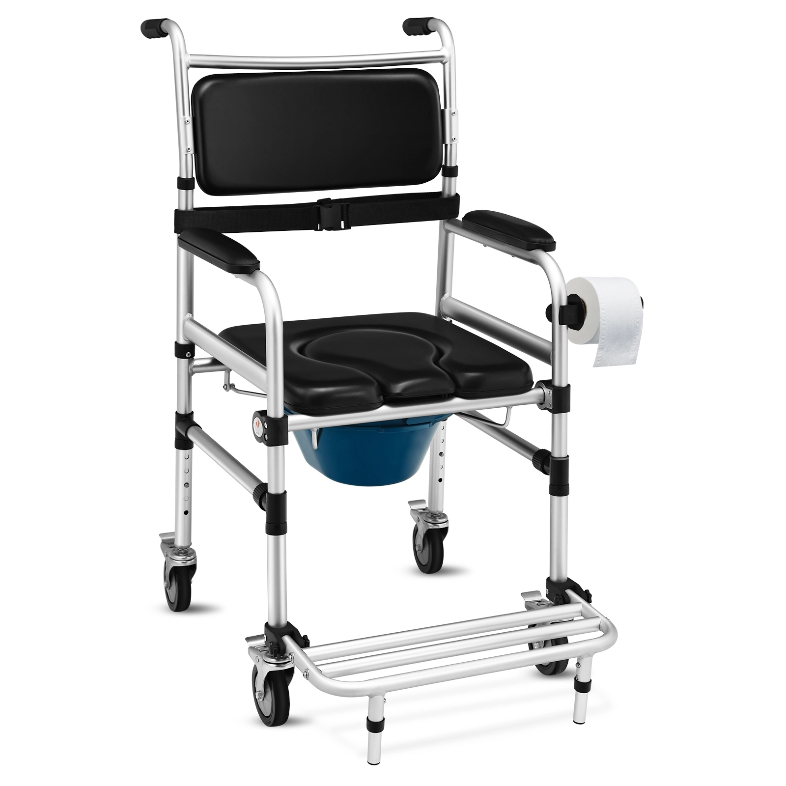 SUGIFT 2-in-1 Commode and Shower Wheelchair, 220 lb Capacity, Locking Casters, Safety Belt