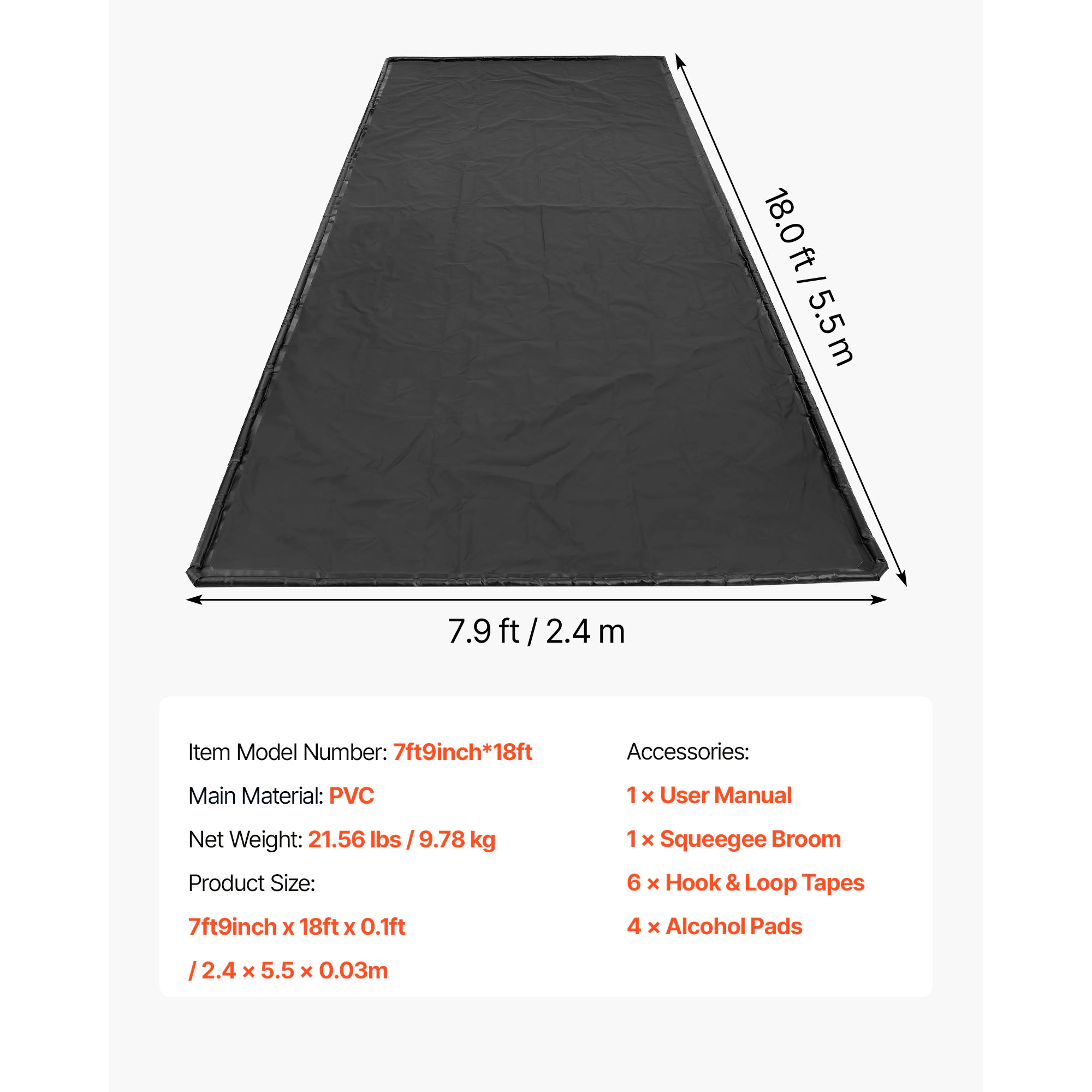 HONGGE Containment Mat 7 ft 9 in Non-Slip PVC Garage Floor Mat with a Cleaning Squeegee Heavy Duty Durable Waterproof