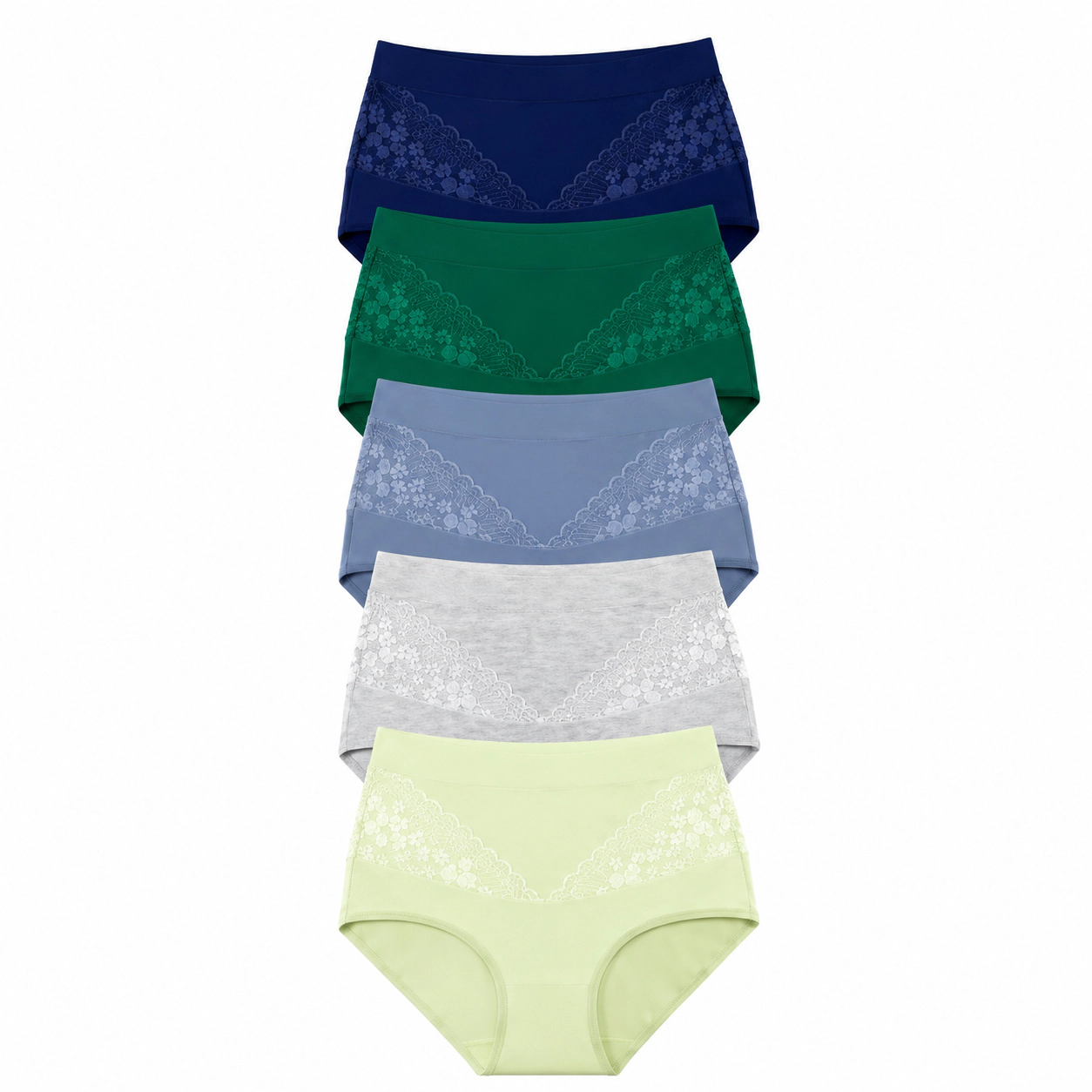 WZK Womens 5-Pack High Waisted Cotton Tummy Control Full Coverage Briefs Panties