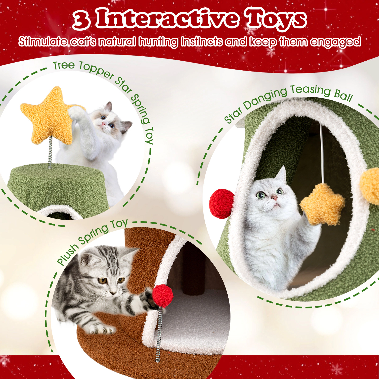 SUGIFT Green 61 in Christmas Cat Tree Holiday Cat Tower with 4 Condos