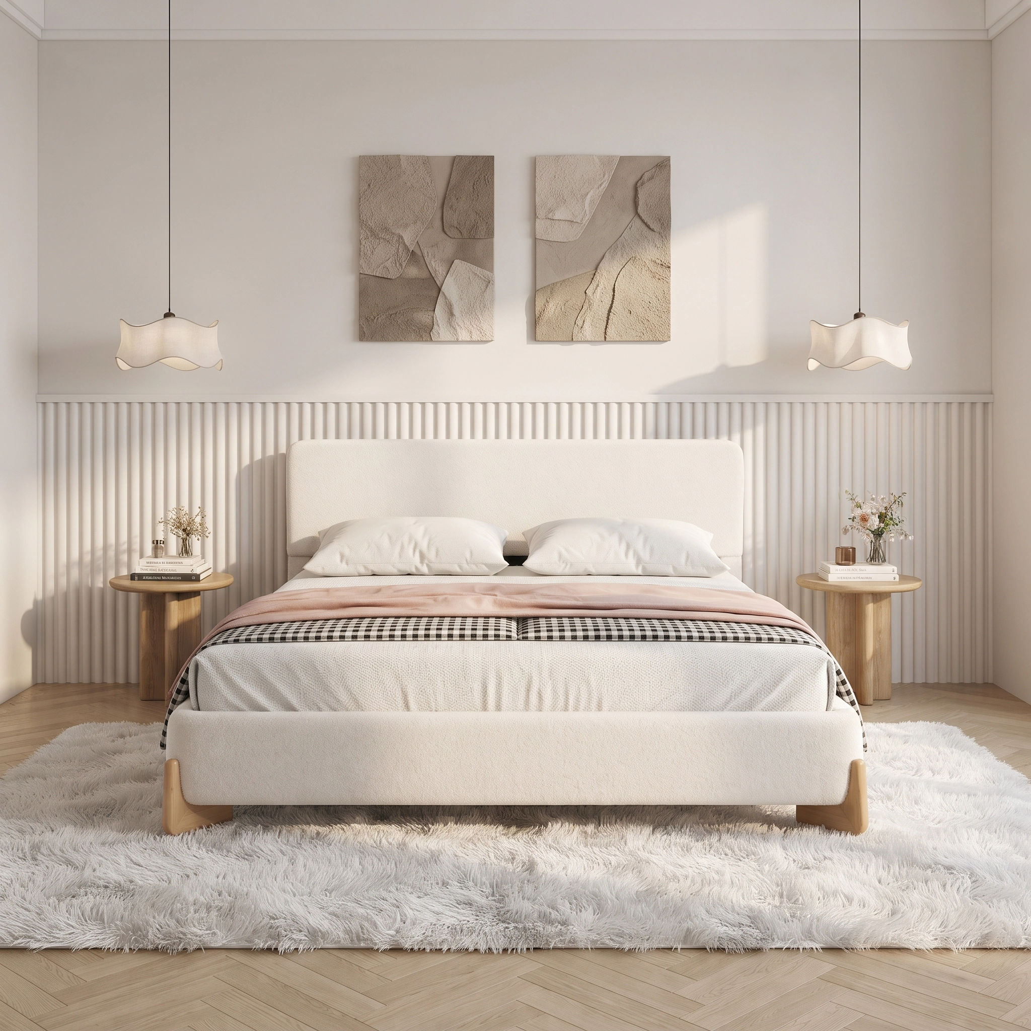 Flynama Full Boucle Upholstered Bed, Luxurious Comfortable Bedroom Centerpiece, White