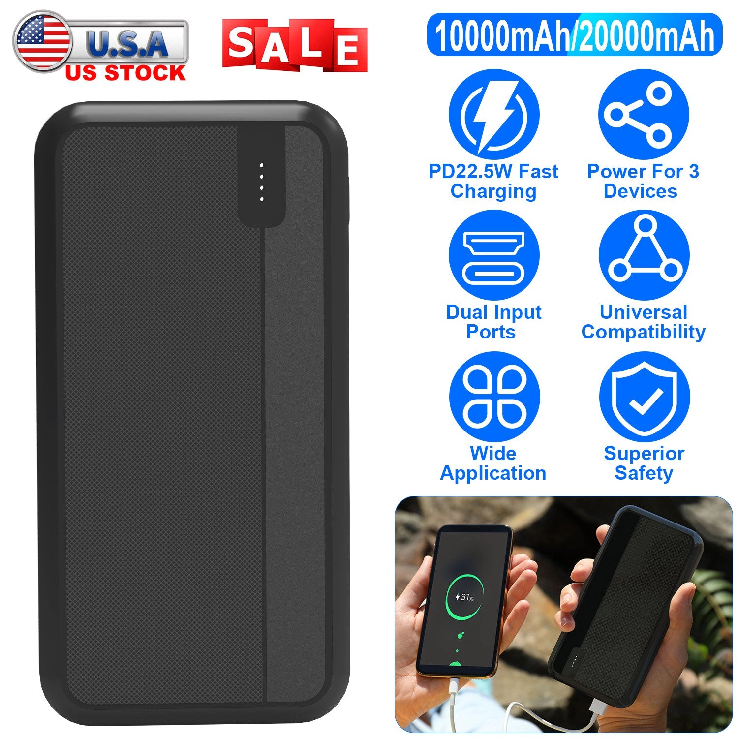 GBruno 10000mAh Fast Charging Power Bank
