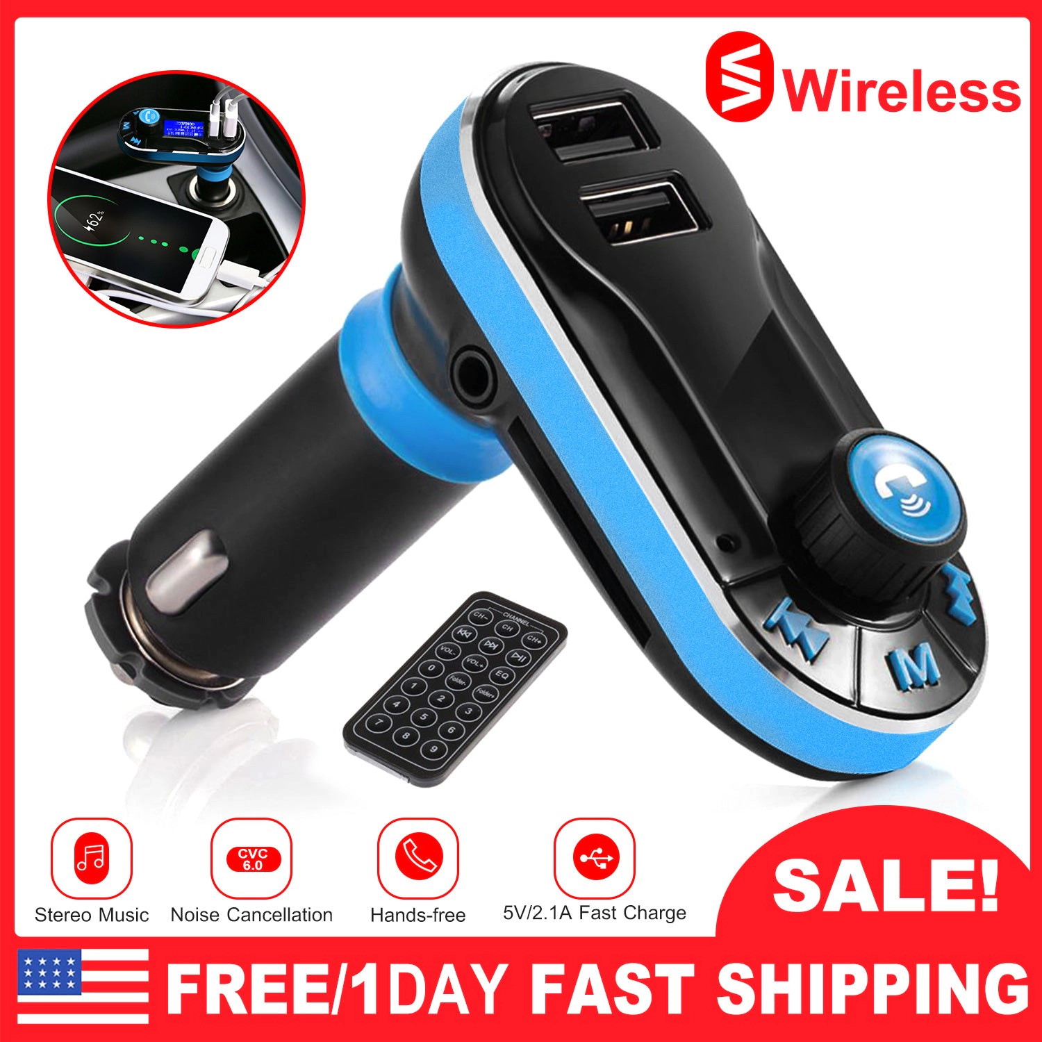 GBruno Wireless FM Transmitter With Dual USB Charger