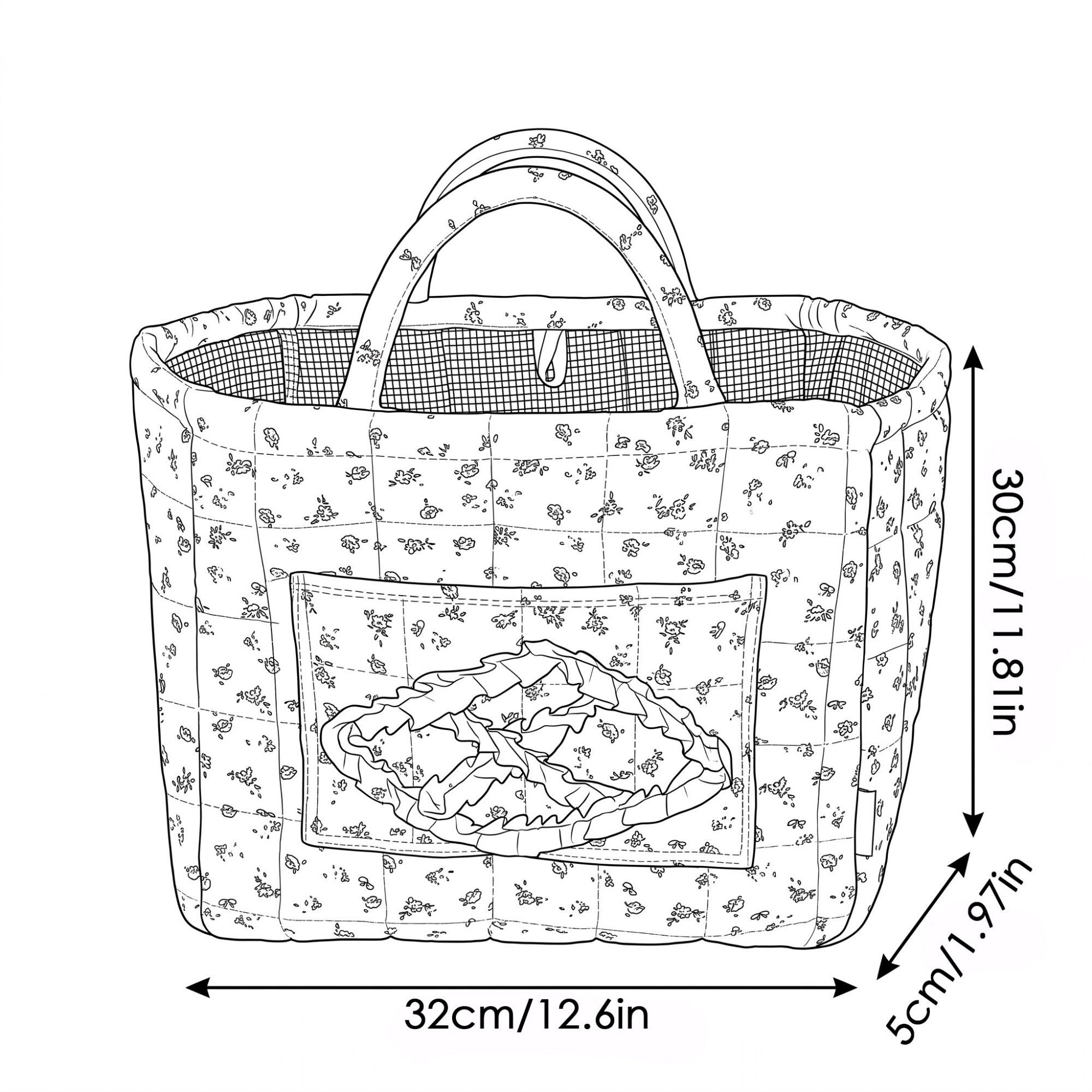 Alilang Unisex Floral Quilted Fabric Storage Tote with Handles and Pocket