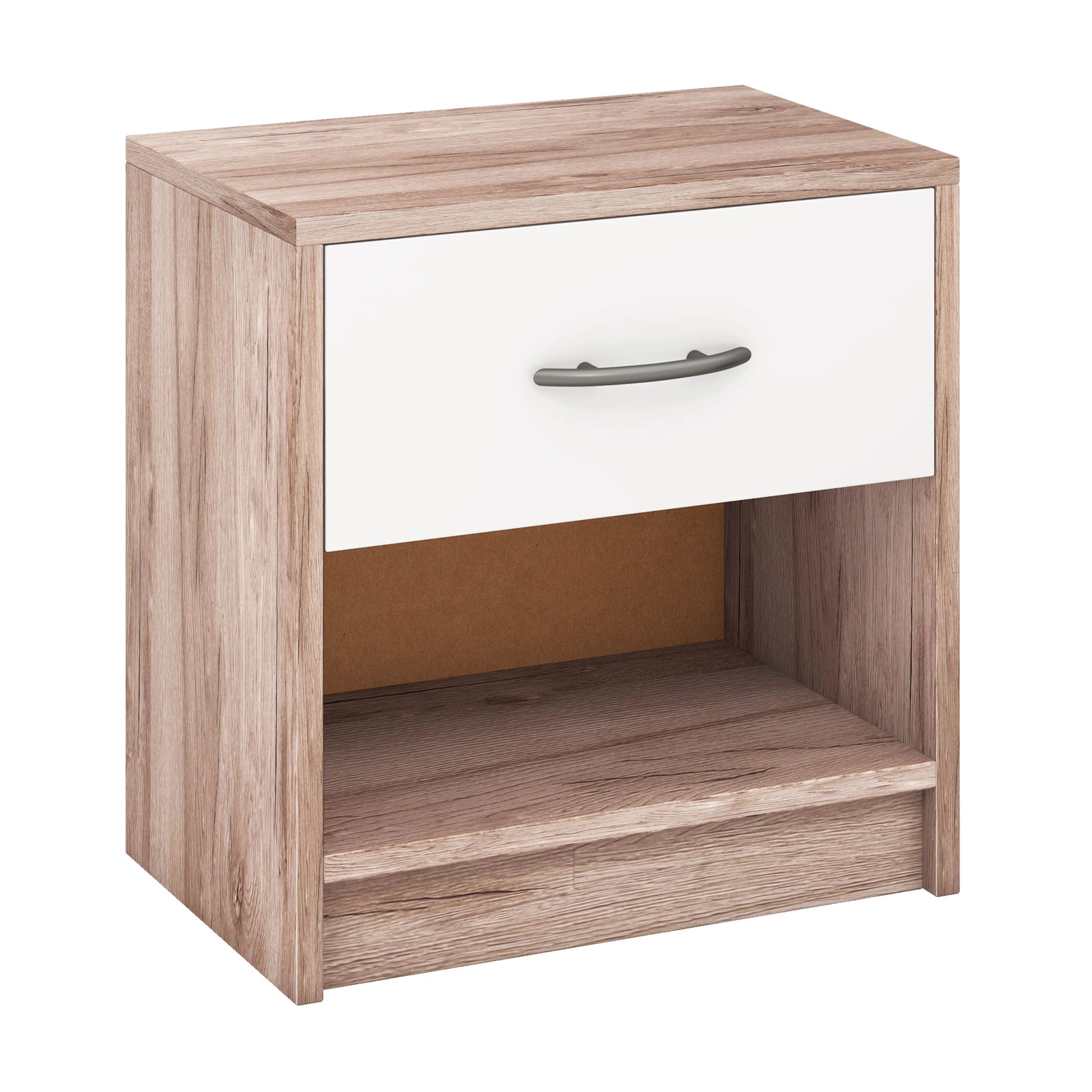 SUGIFT Bedside Table Nightstand with Drawer and Open Storage Shelf 22-Lb Capacity Oak