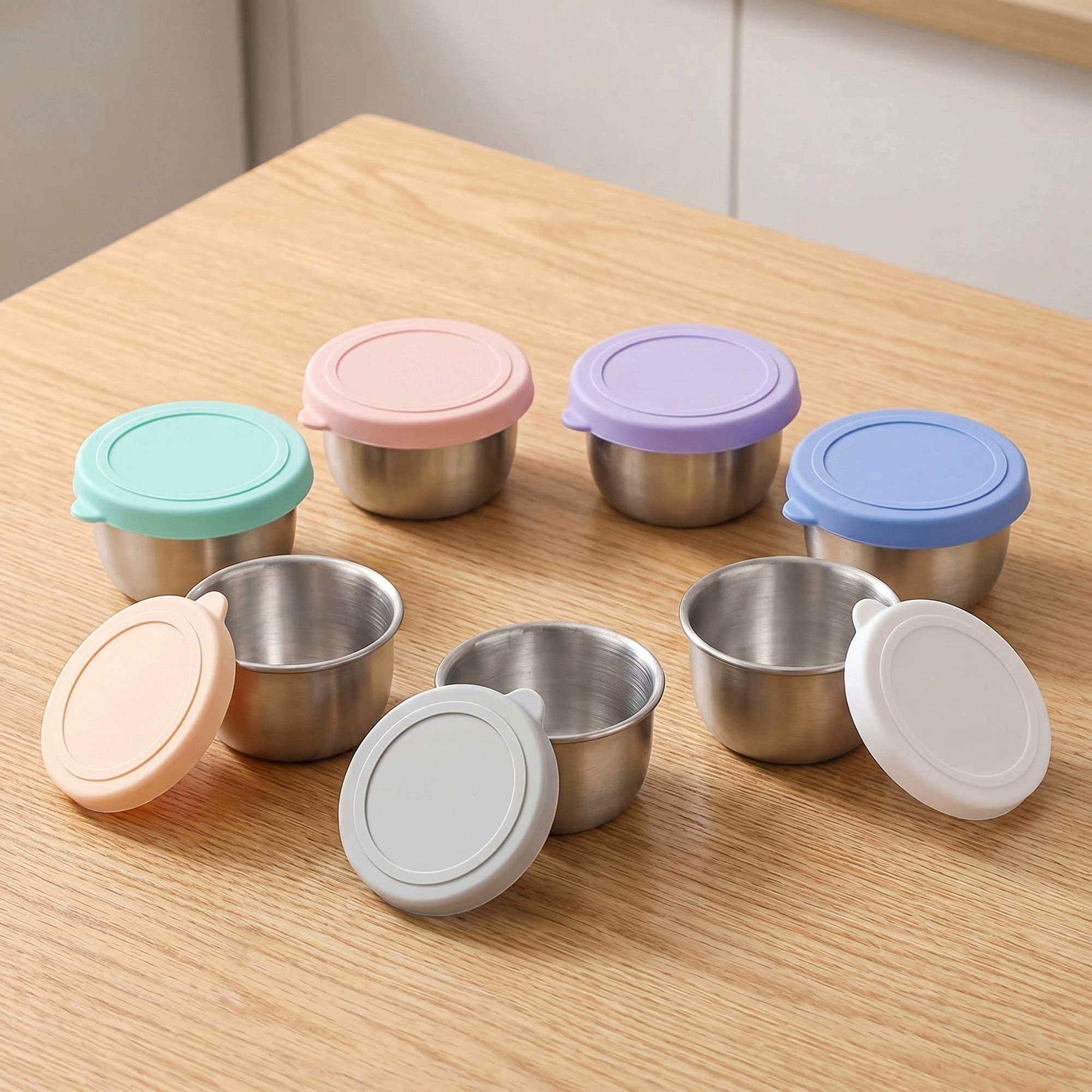 Alilang Women Food Storage Container Set with Stainless Steel Bowls and Silicone Lids Reusable Snack Prep Containers