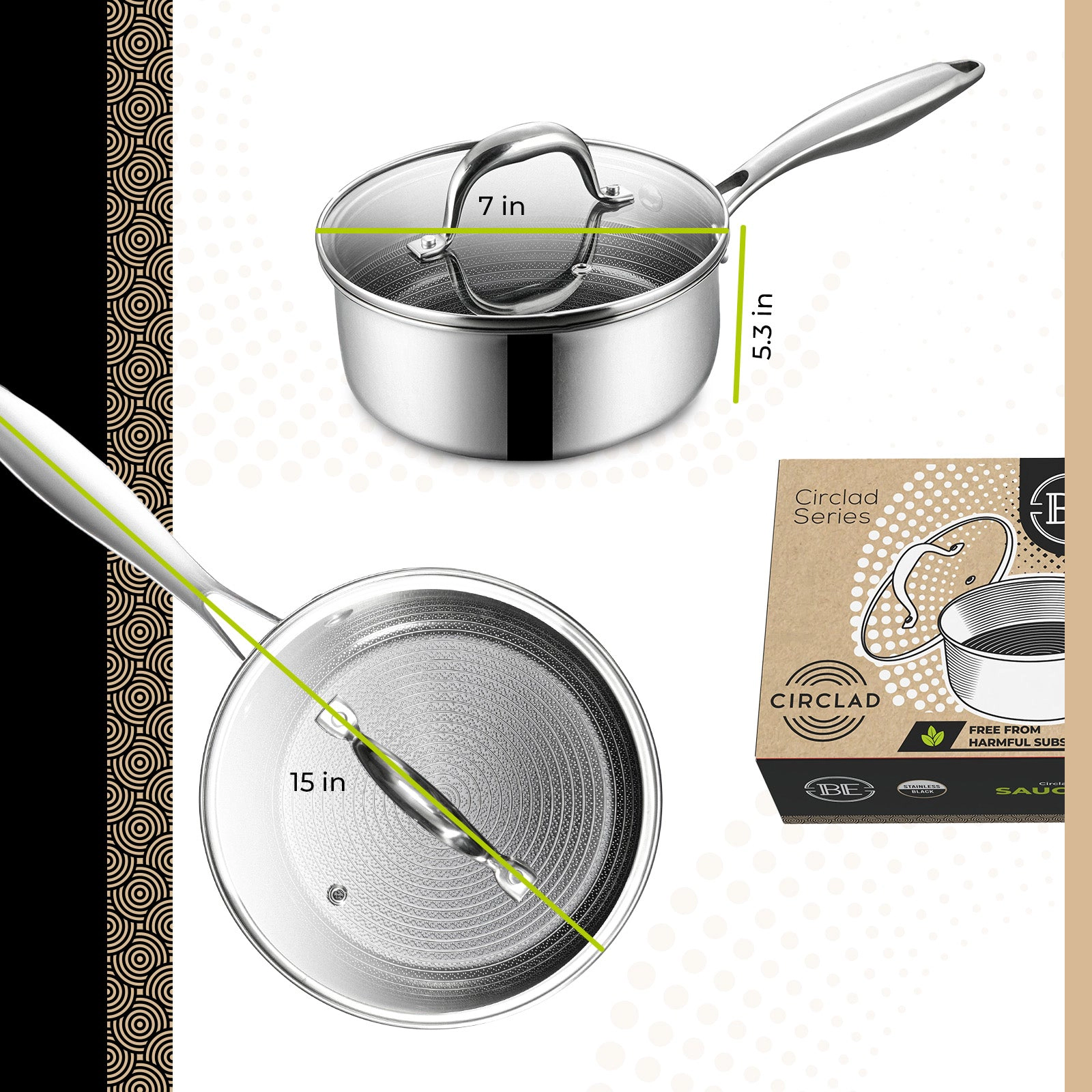 BE - LIVING CIRCLAD Series 2-Quart Hybrid Nonstick Saucepan with Lid 7”