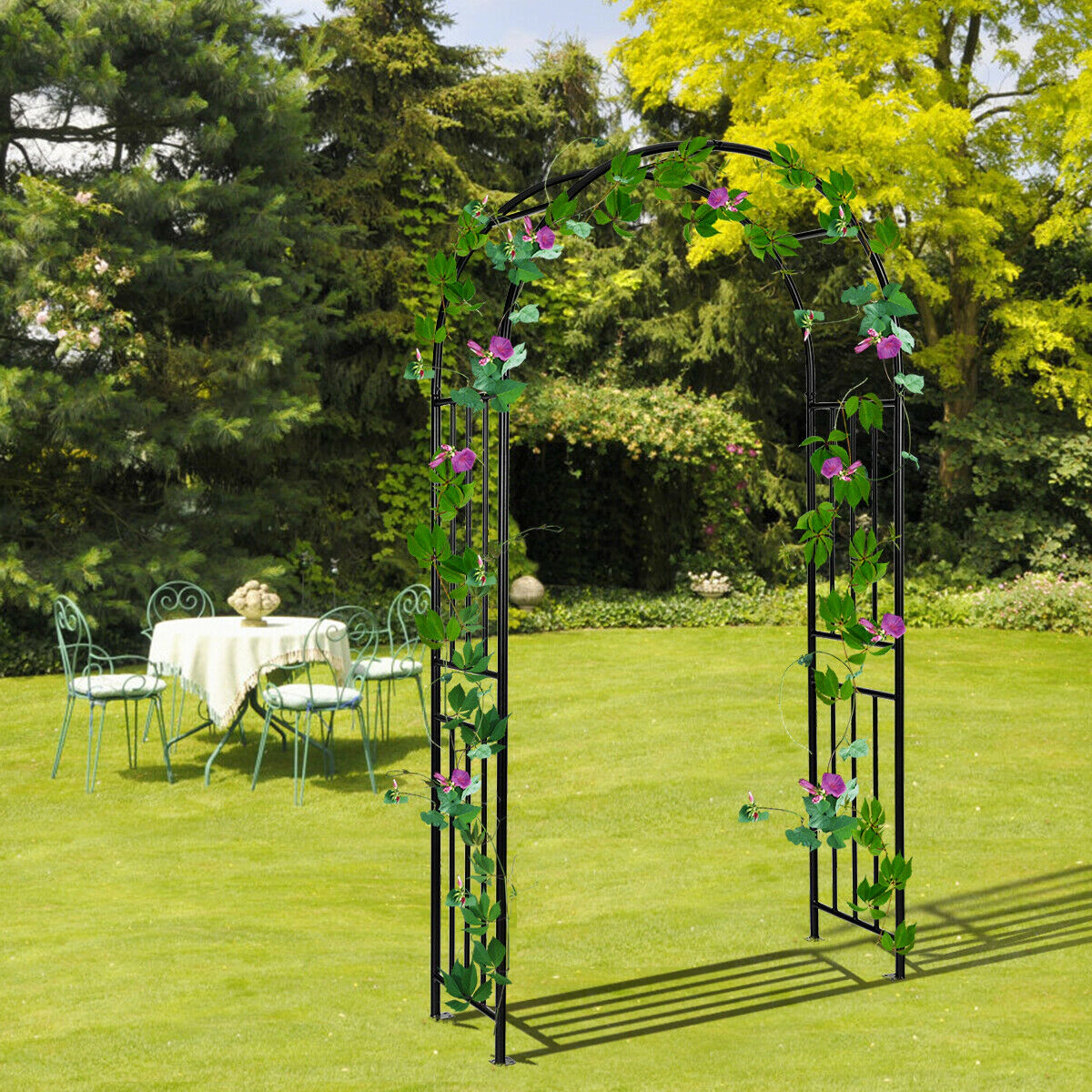 SUGIFT 7.2-Foot Garden Decoration Steel Climbing Plants Arch 86-in Tall Garden Trellis 1-Piece Black