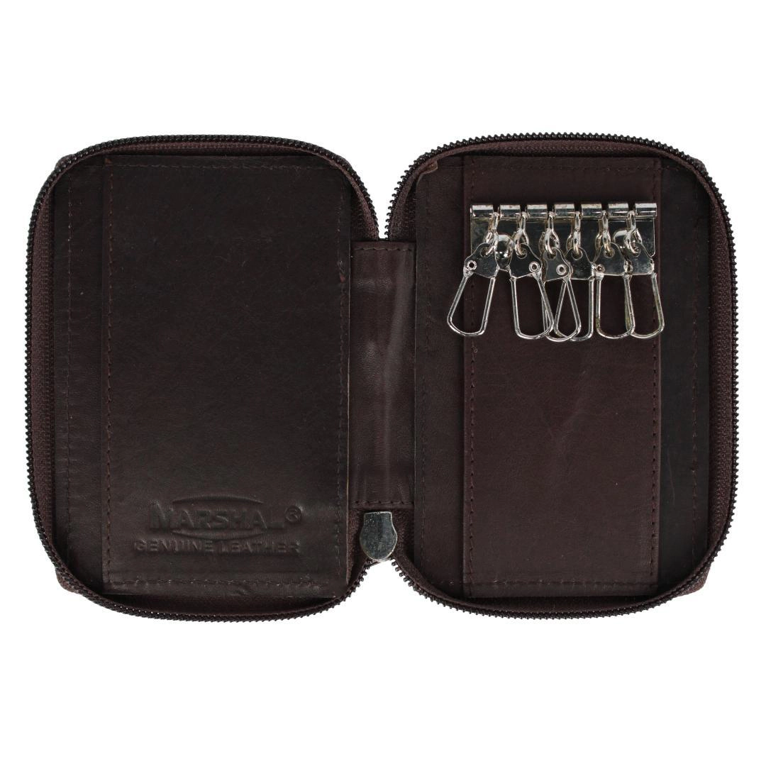 CTM Leather Zip Around Key Case with Card Slot