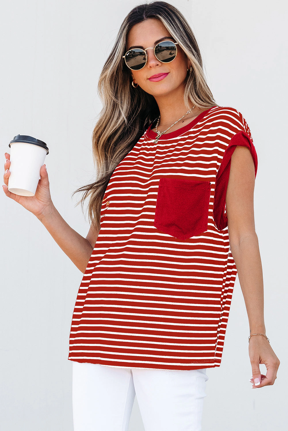 Threaded Pear Women's Annika Stripe Round Neck Tank Top