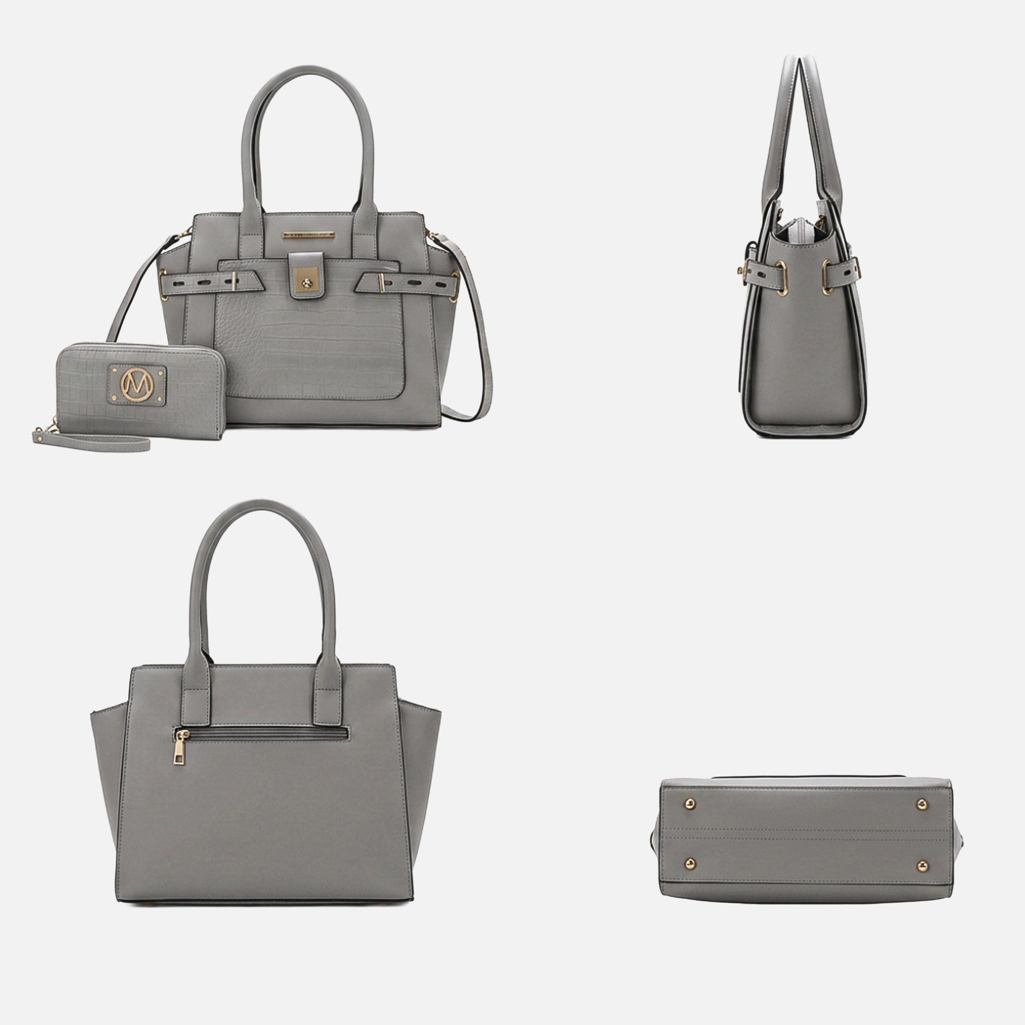 Mia K Collection Isla Satchel Bag - Vegan Leather Satchel with Croc-Embossed Detail and Matching Wallet