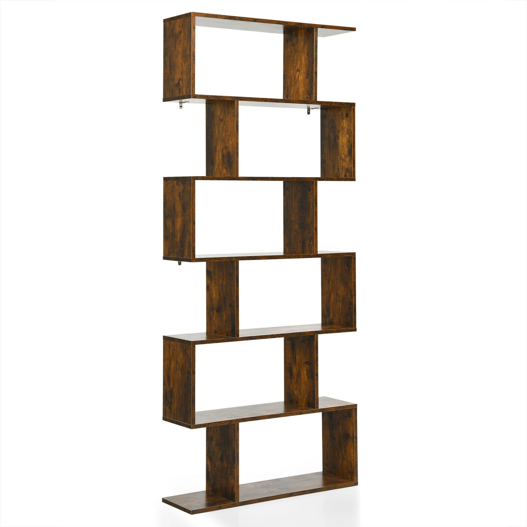 Costway 6 Tier S-Shaped Bookshelf Storage Display Bookcase Decor Z-Shelf Coffee