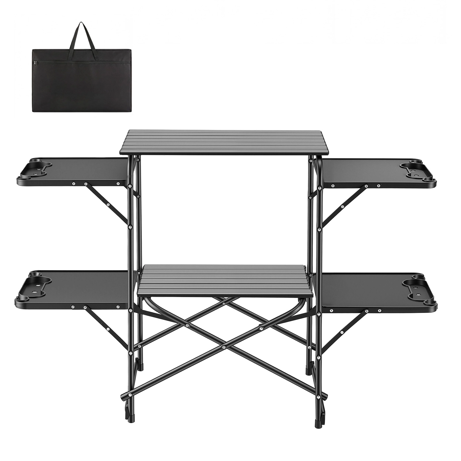 HONGGE Folding Camping Kitchen Table with Heat-Resistant Top, Side Table & Storage Shelf